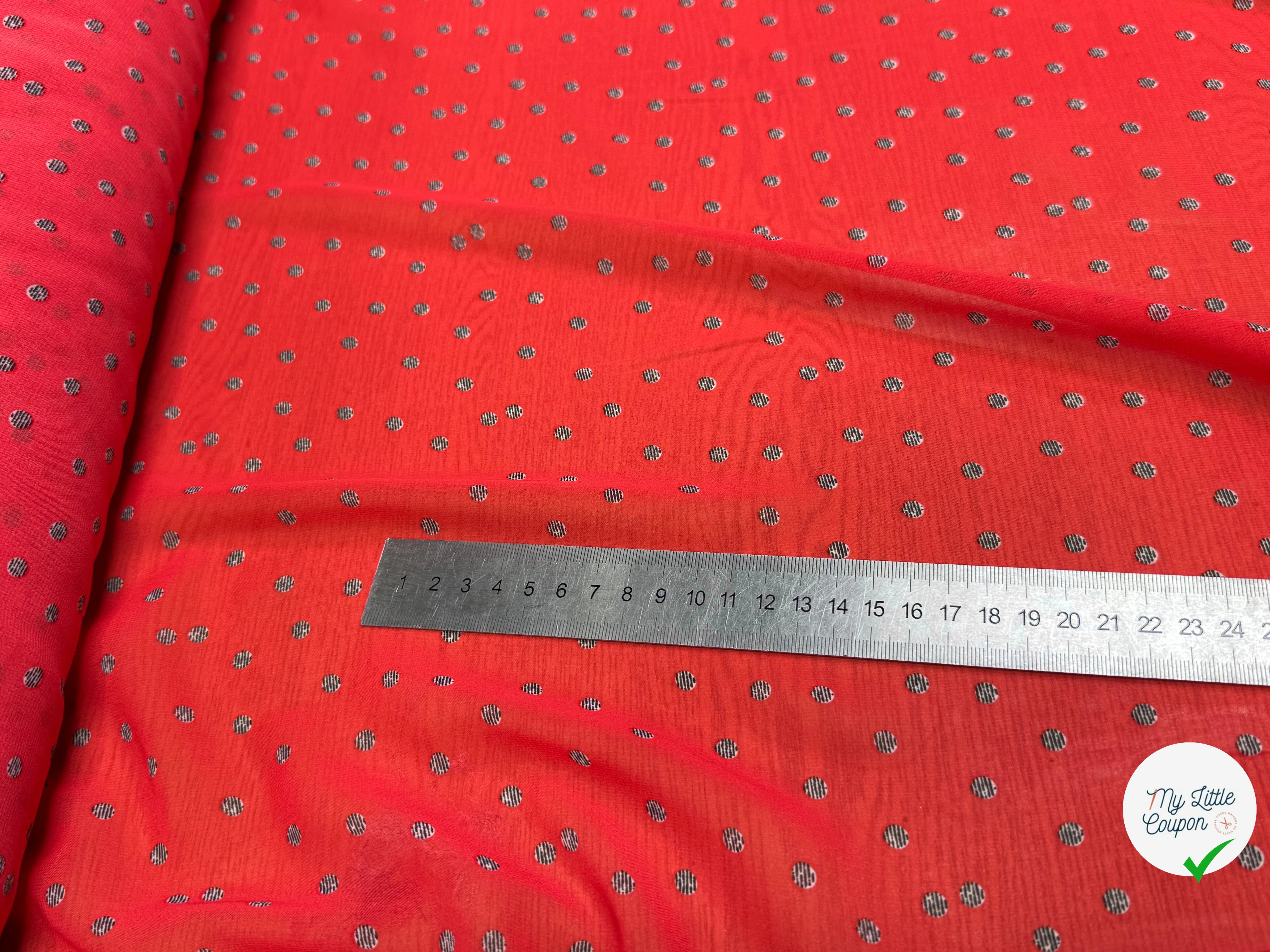 CHIFFON IMPRIMÉ POIS RAYÉS FOND ROUGE - My Little Coupon