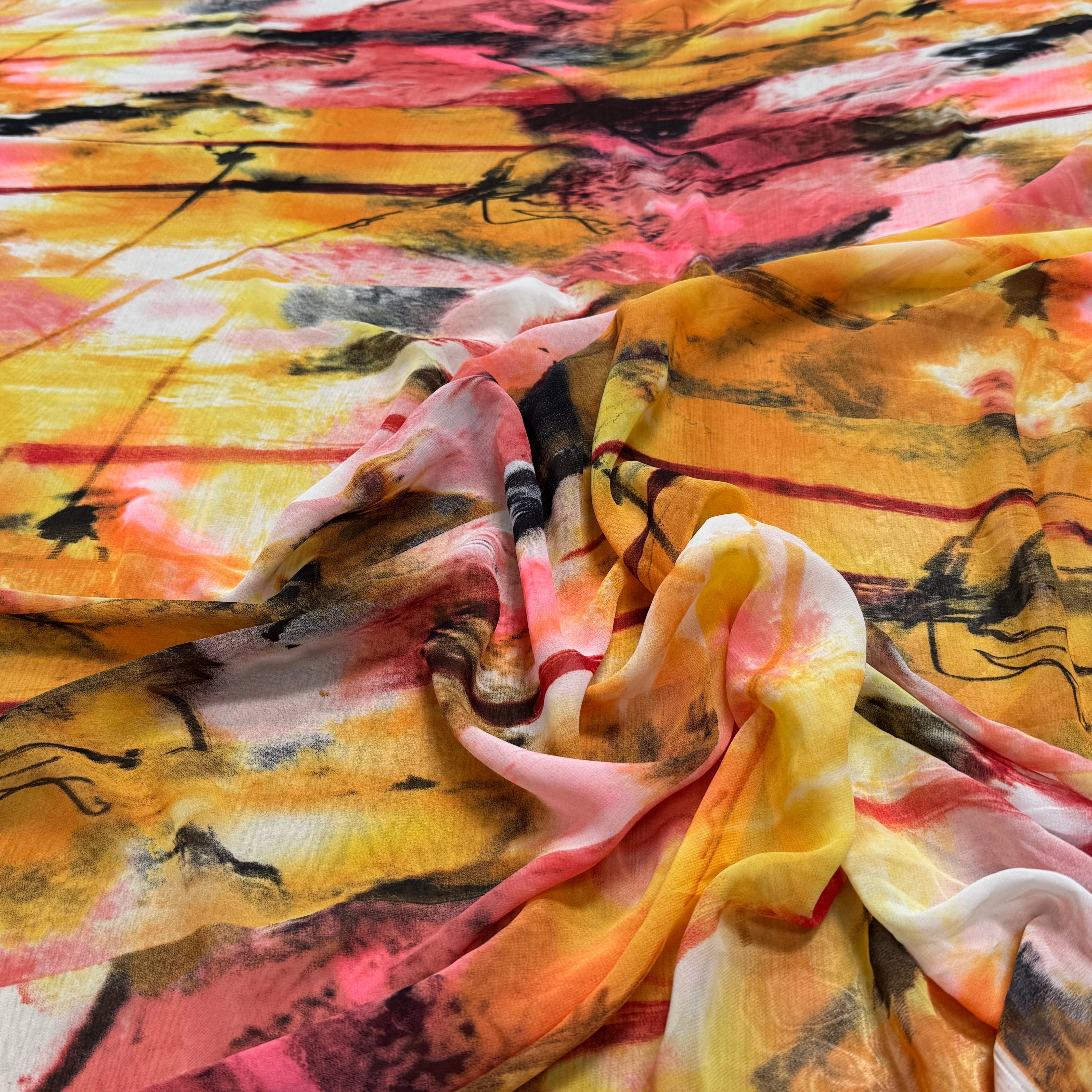 CHIFFON PRINTED ART MULTICOLORES ROSE ORANGE - My Little Coupon