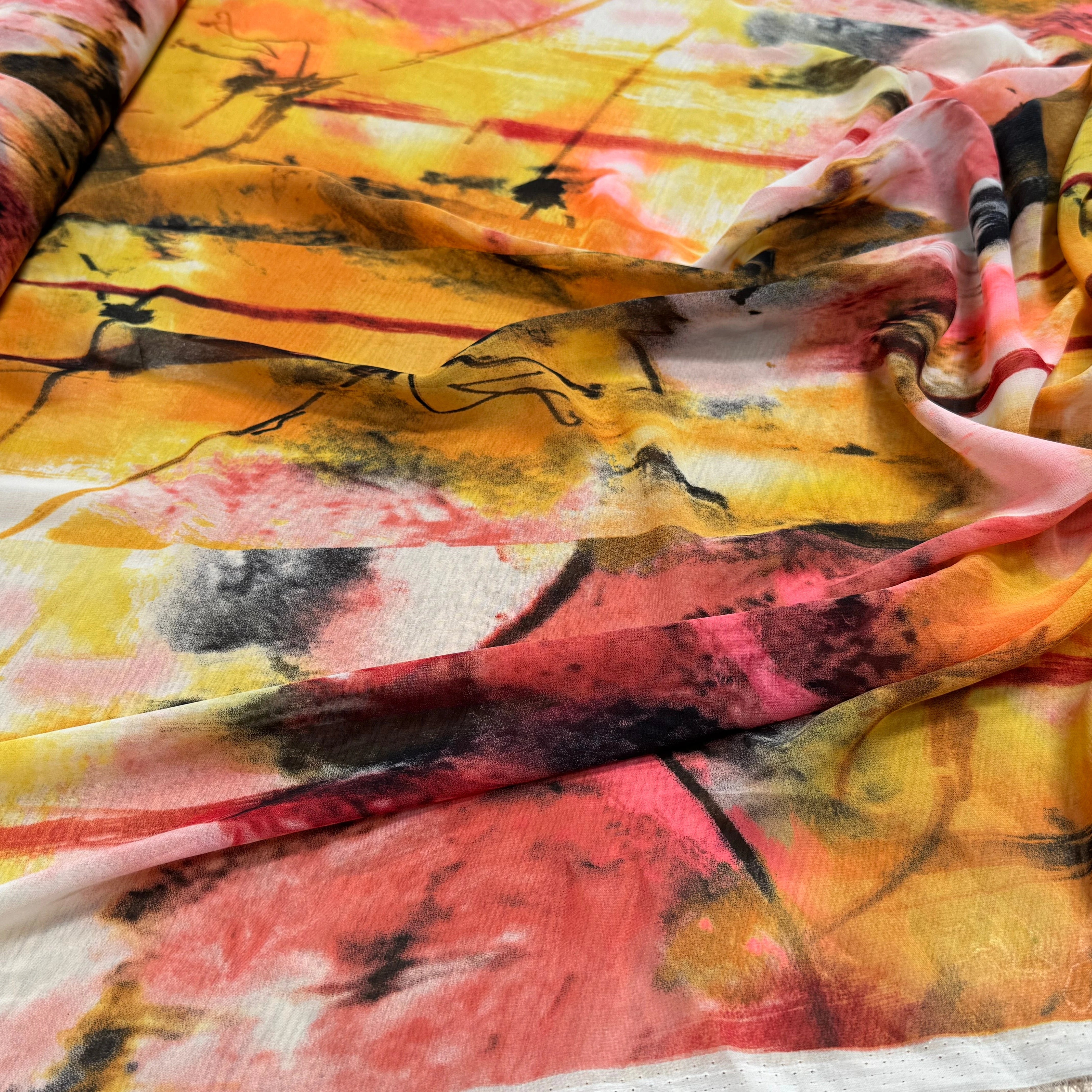 CHIFFON PRINTED ART MULTICOLORES ROSE ORANGE - My Little Coupon