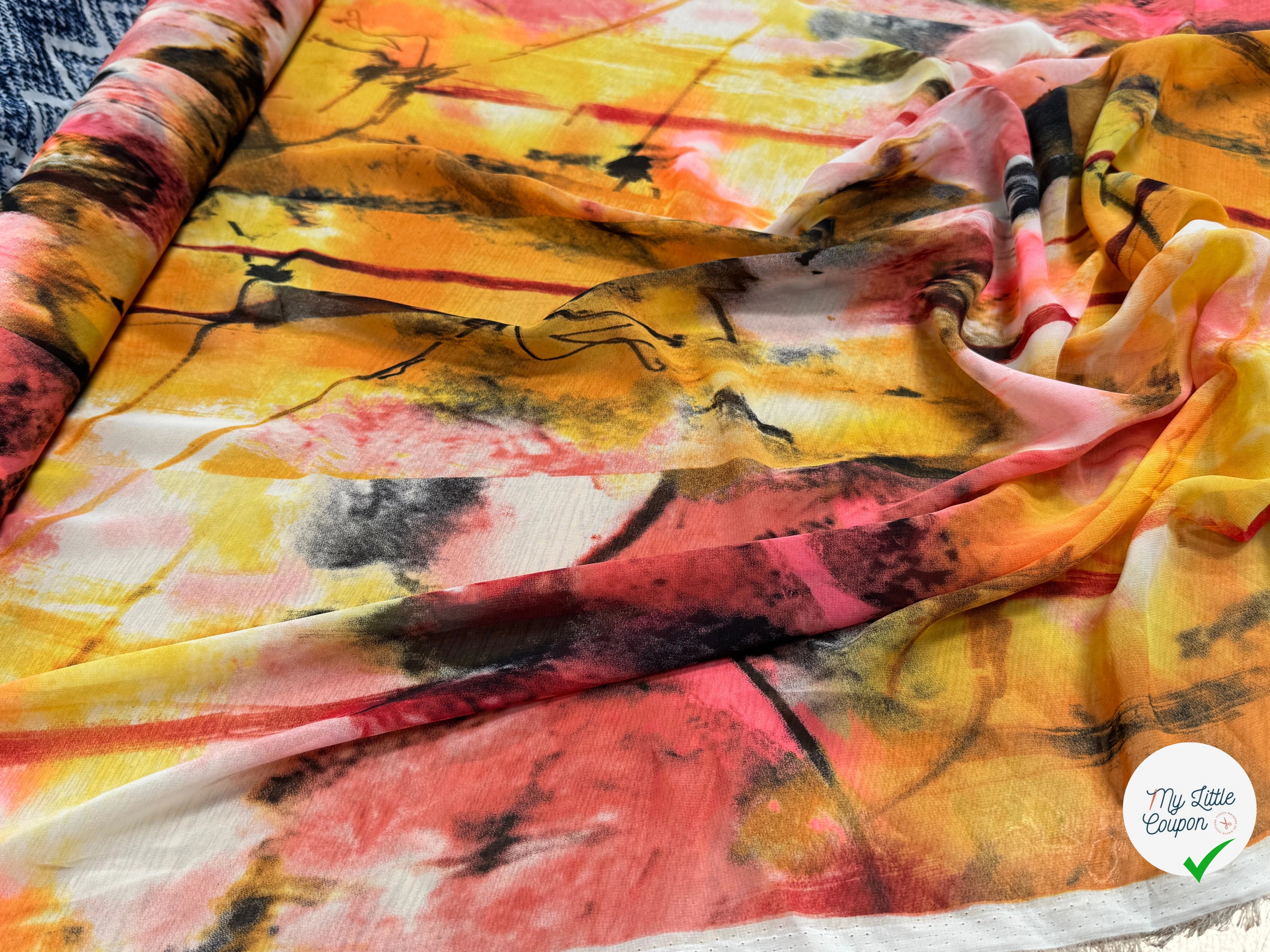 CHIFFON PRINTED ART MULTICOLORES ROSE ORANGE - My Little Coupon