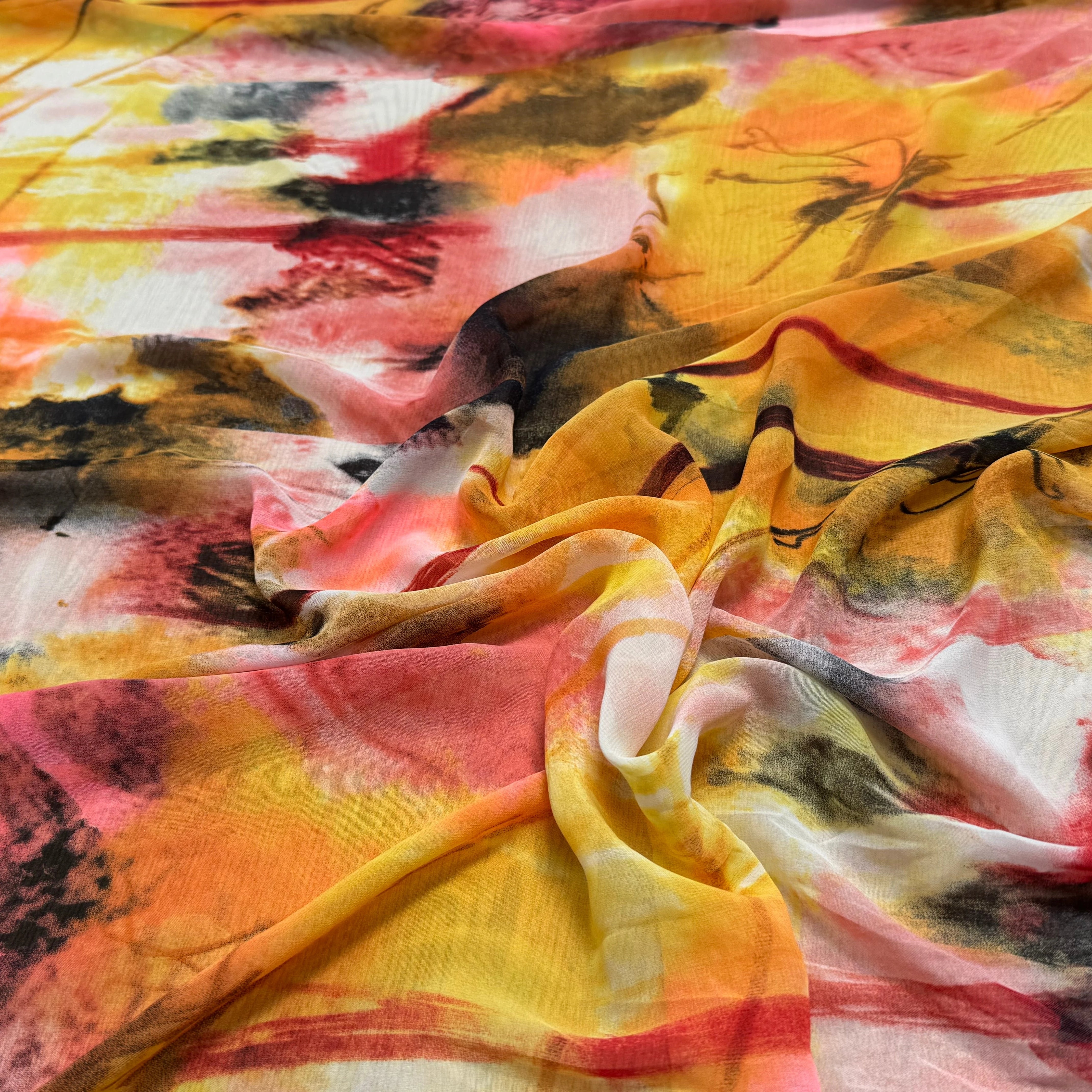 CHIFFON PRINTED ART MULTICOLORES ROSE ORANGE - My Little Coupon