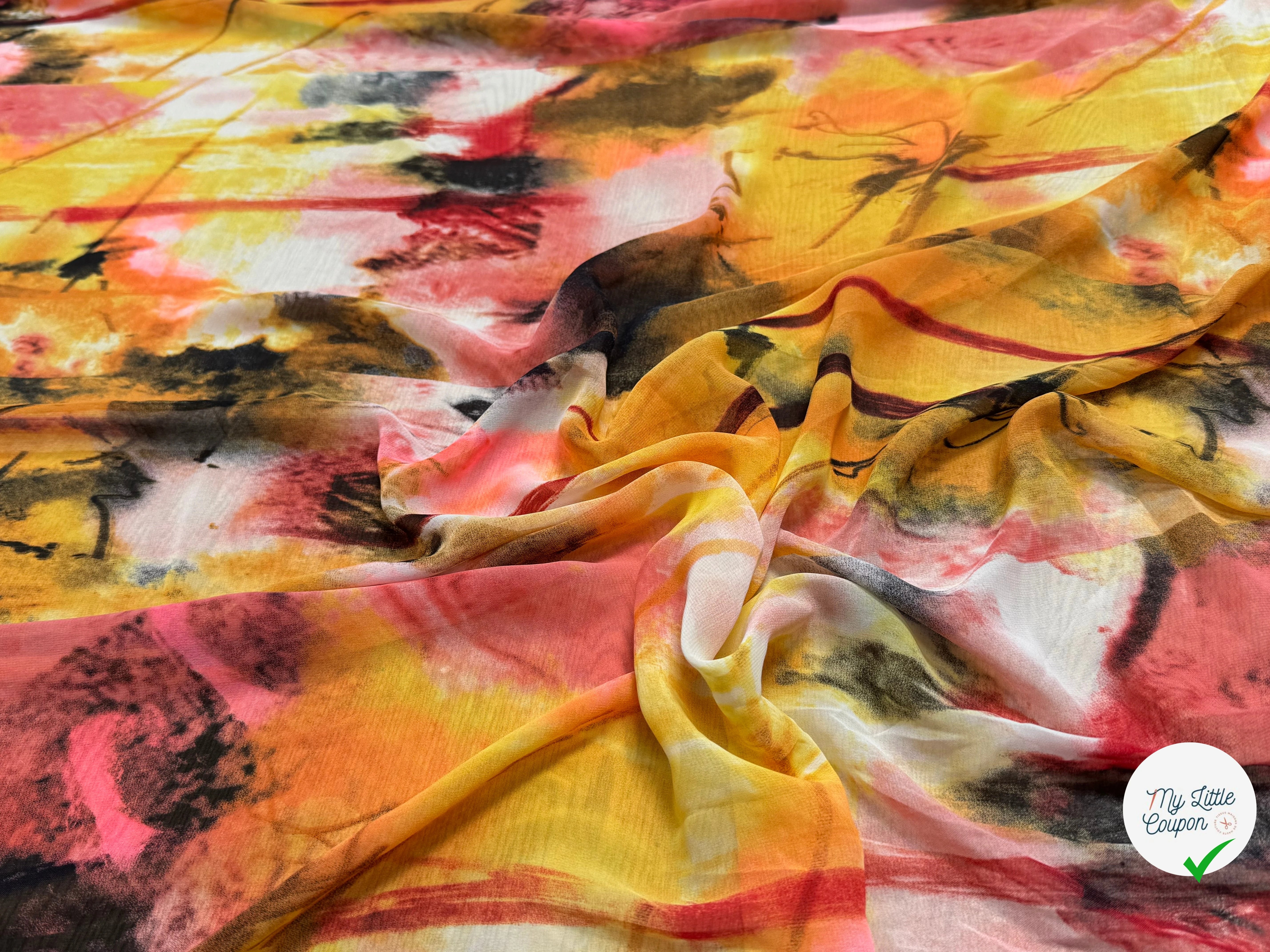 CHIFFON PRINTED ART MULTICOLORES ROSE ORANGE - My Little Coupon