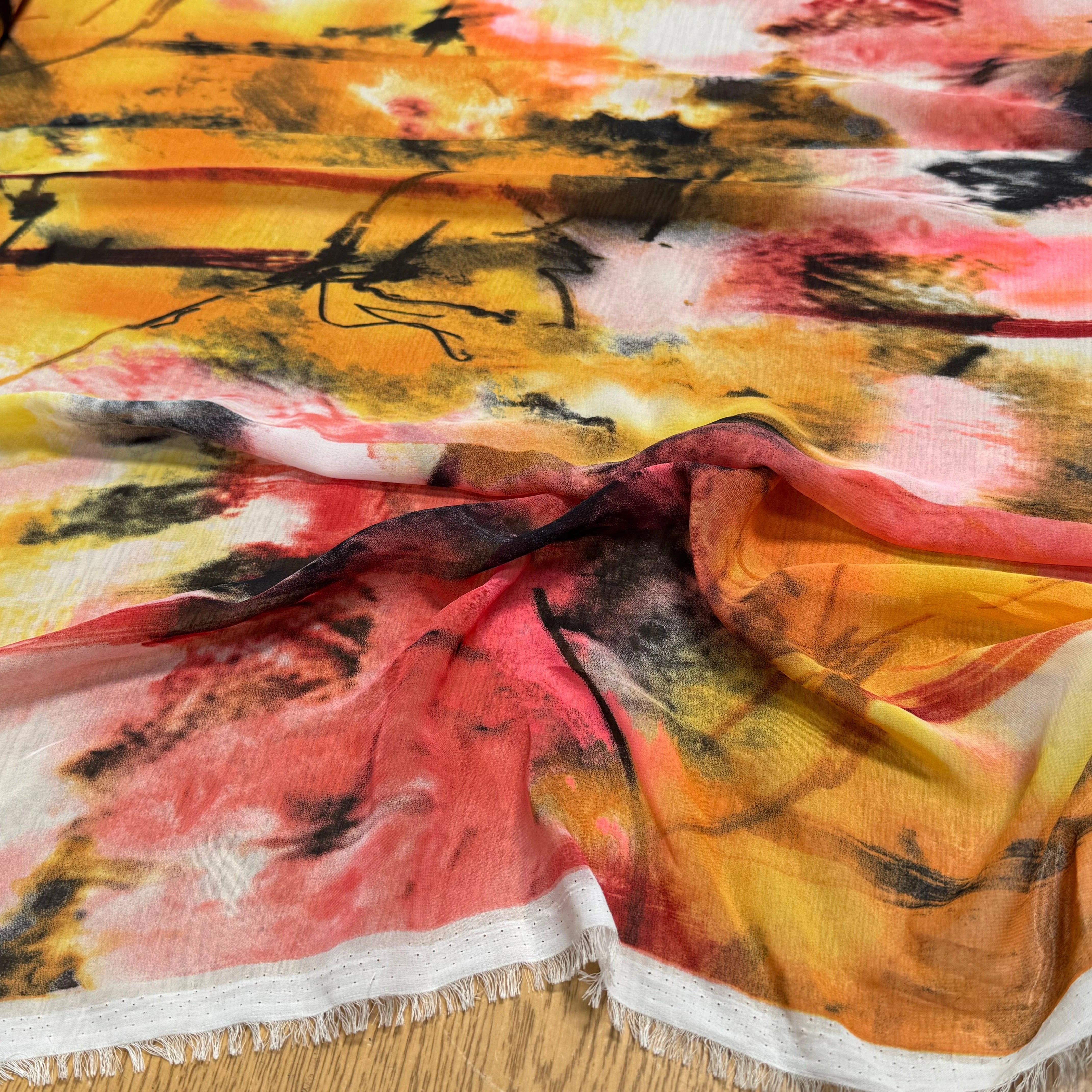 CHIFFON PRINTED ART MULTICOLORES ROSE ORANGE - My Little Coupon