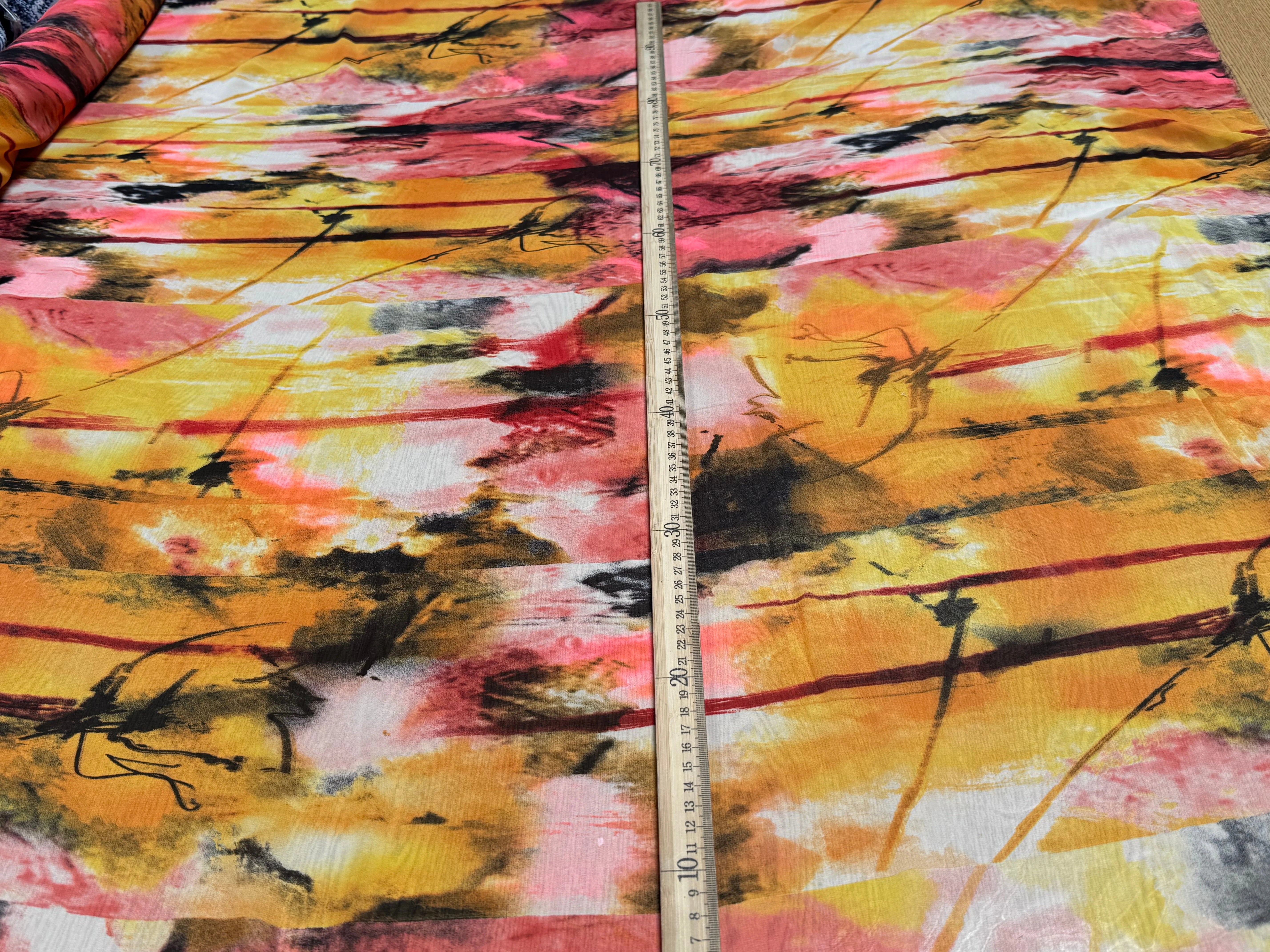 CHIFFON PRINTED ART MULTICOLORES ROSE ORANGE - My Little Coupon