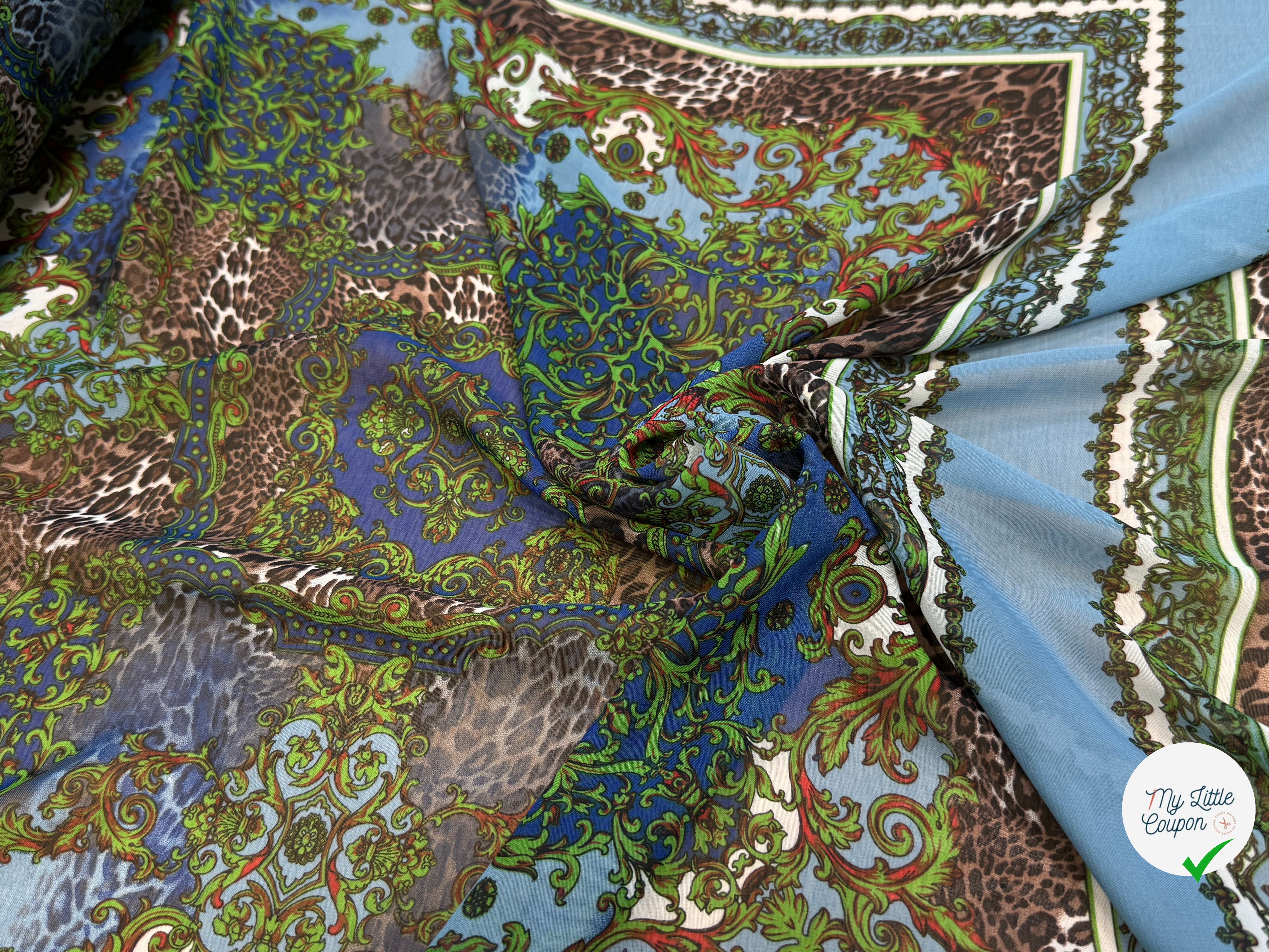 CHIFFON PRINTED BABY BLUE/VERT À PANNEAU - My Little Coupon
