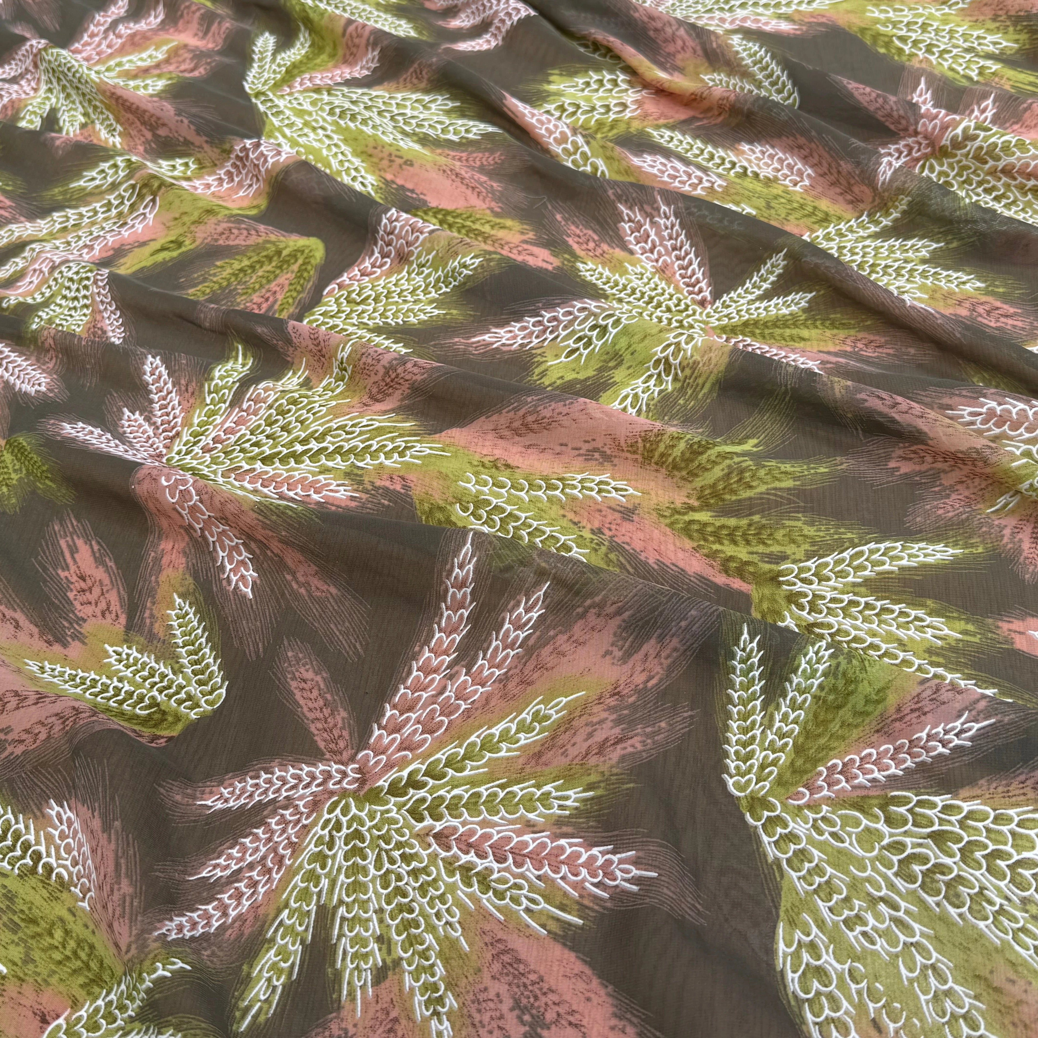 CHIFFON PRINTED CHAMP DE BLÉ VERT KAKI TEINTURE - My Little Coupon