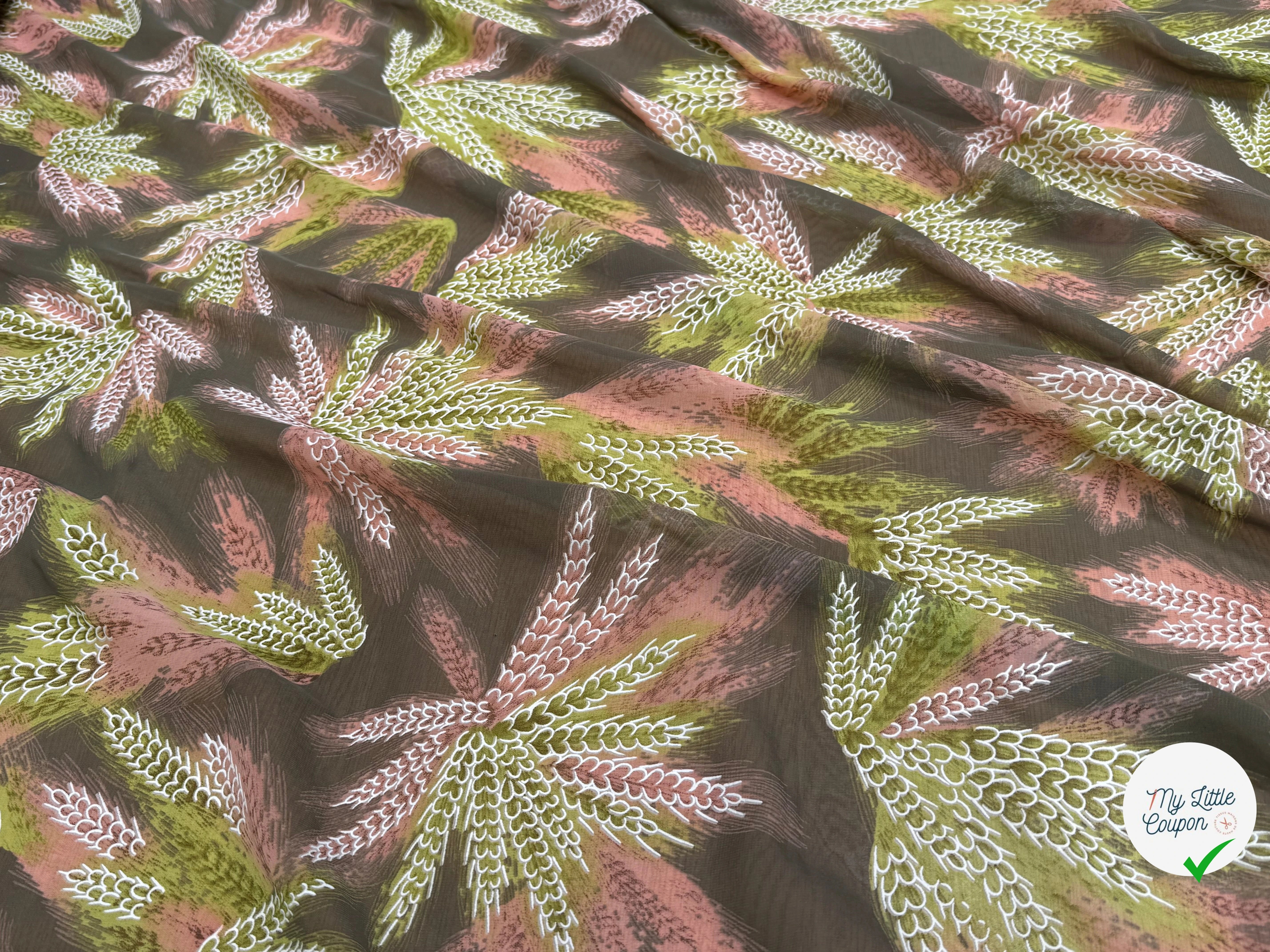 CHIFFON PRINTED CHAMP DE BLÉ VERT KAKI TEINTURE - My Little Coupon