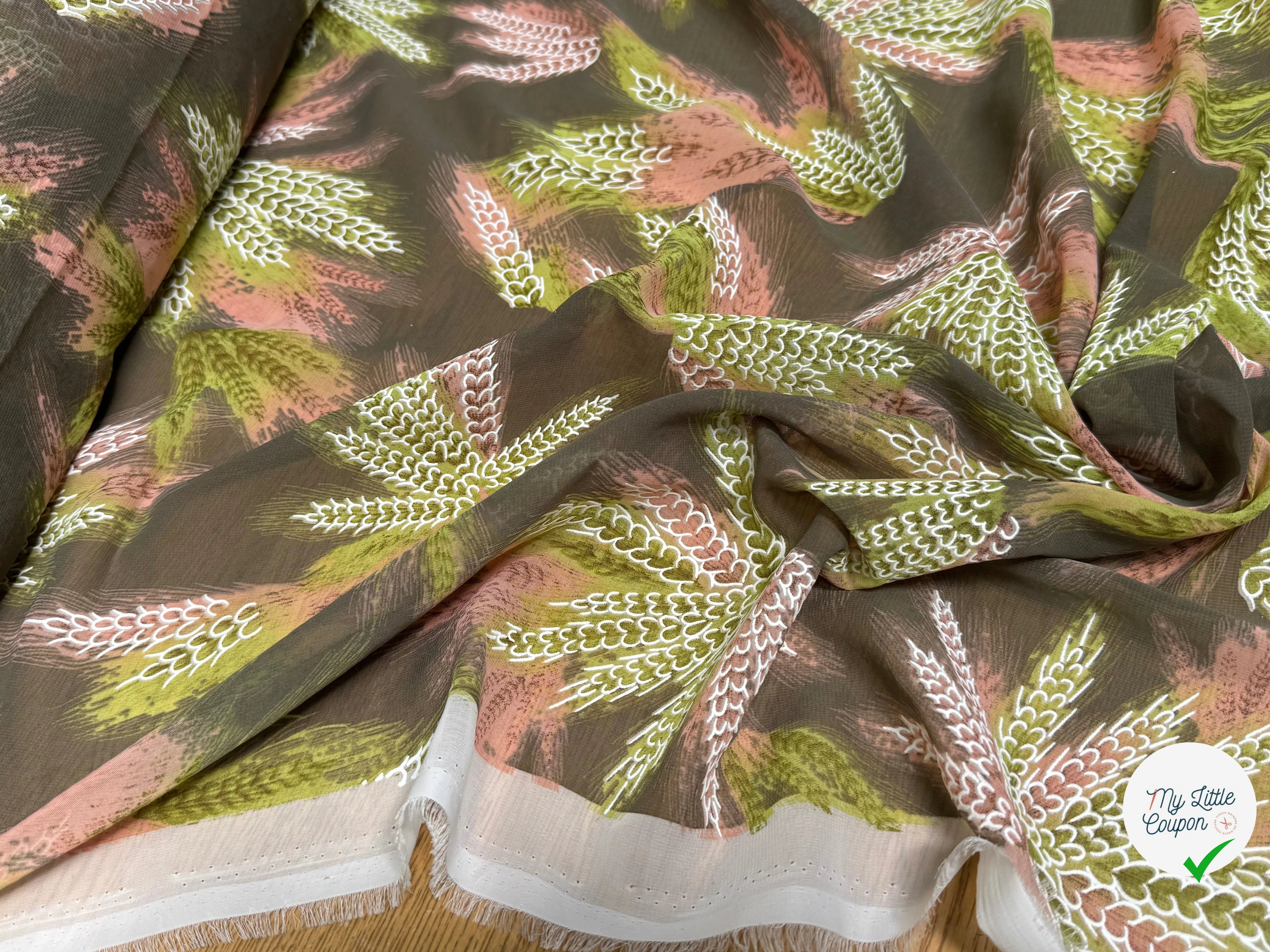 CHIFFON PRINTED CHAMP DE BLÉ VERT KAKI TEINTURE - My Little Coupon