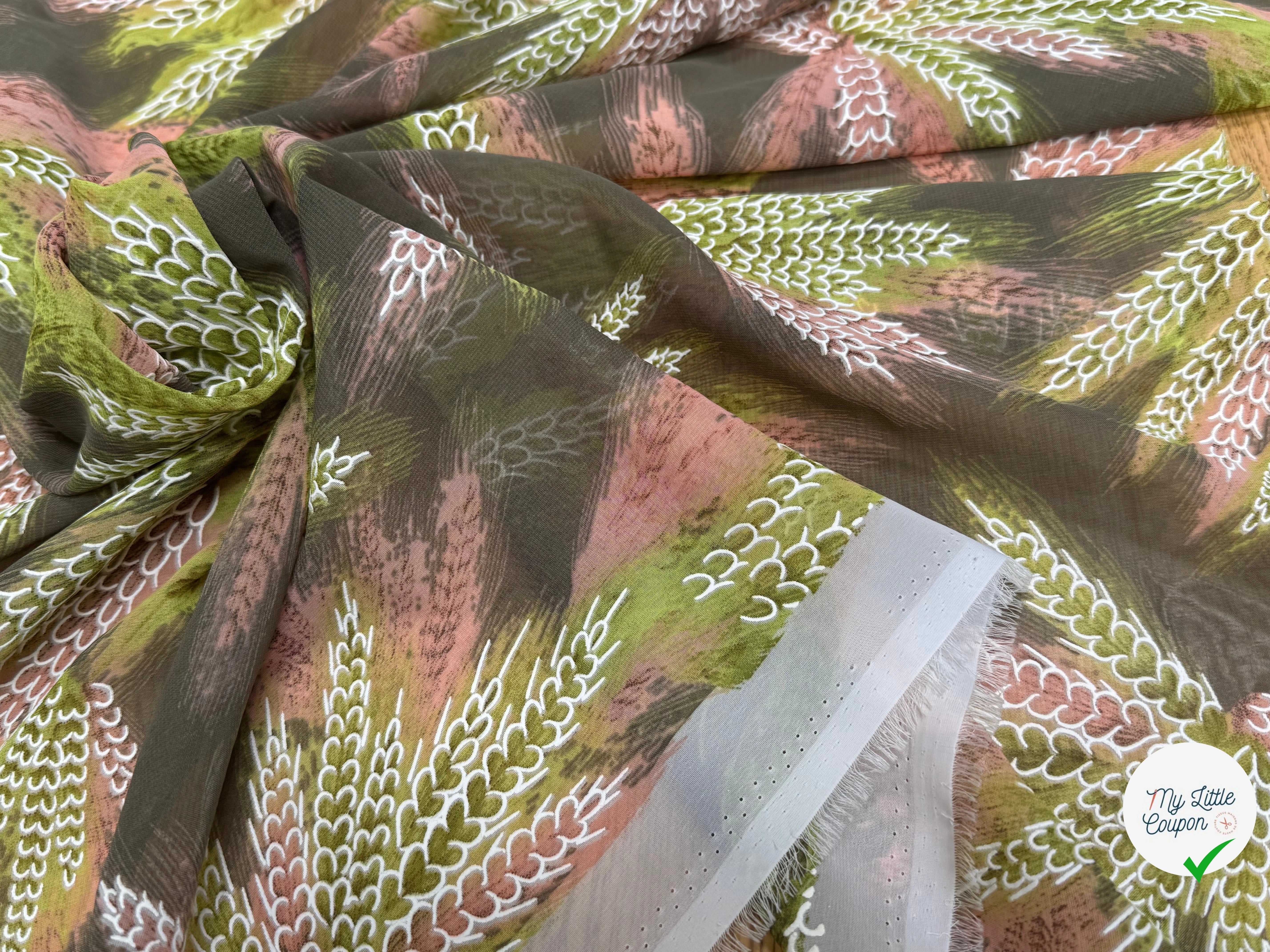 CHIFFON PRINTED CHAMP DE BLÉ VERT KAKI TEINTURE - My Little Coupon