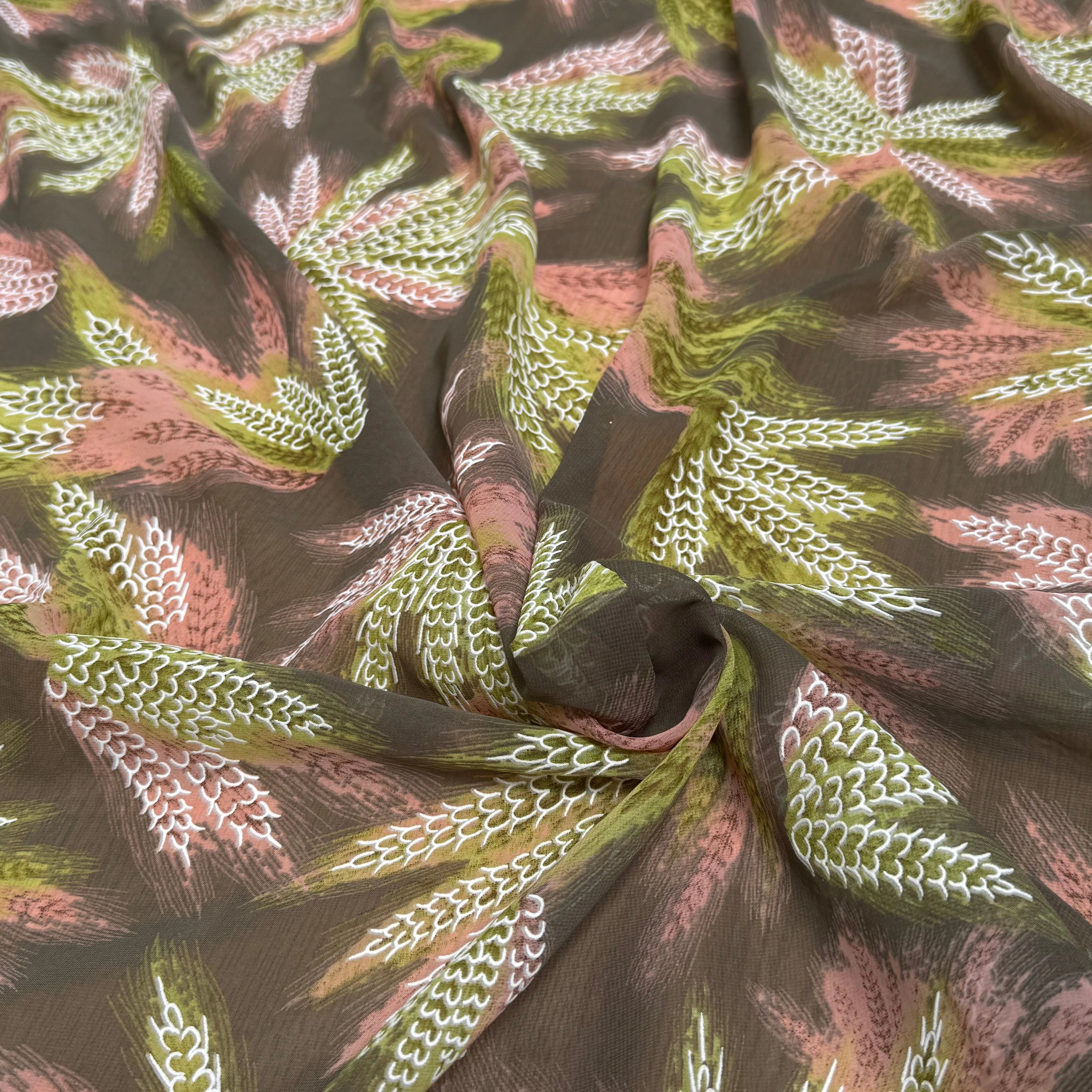 CHIFFON PRINTED CHAMP DE BLÉ VERT KAKI TEINTURE - My Little Coupon