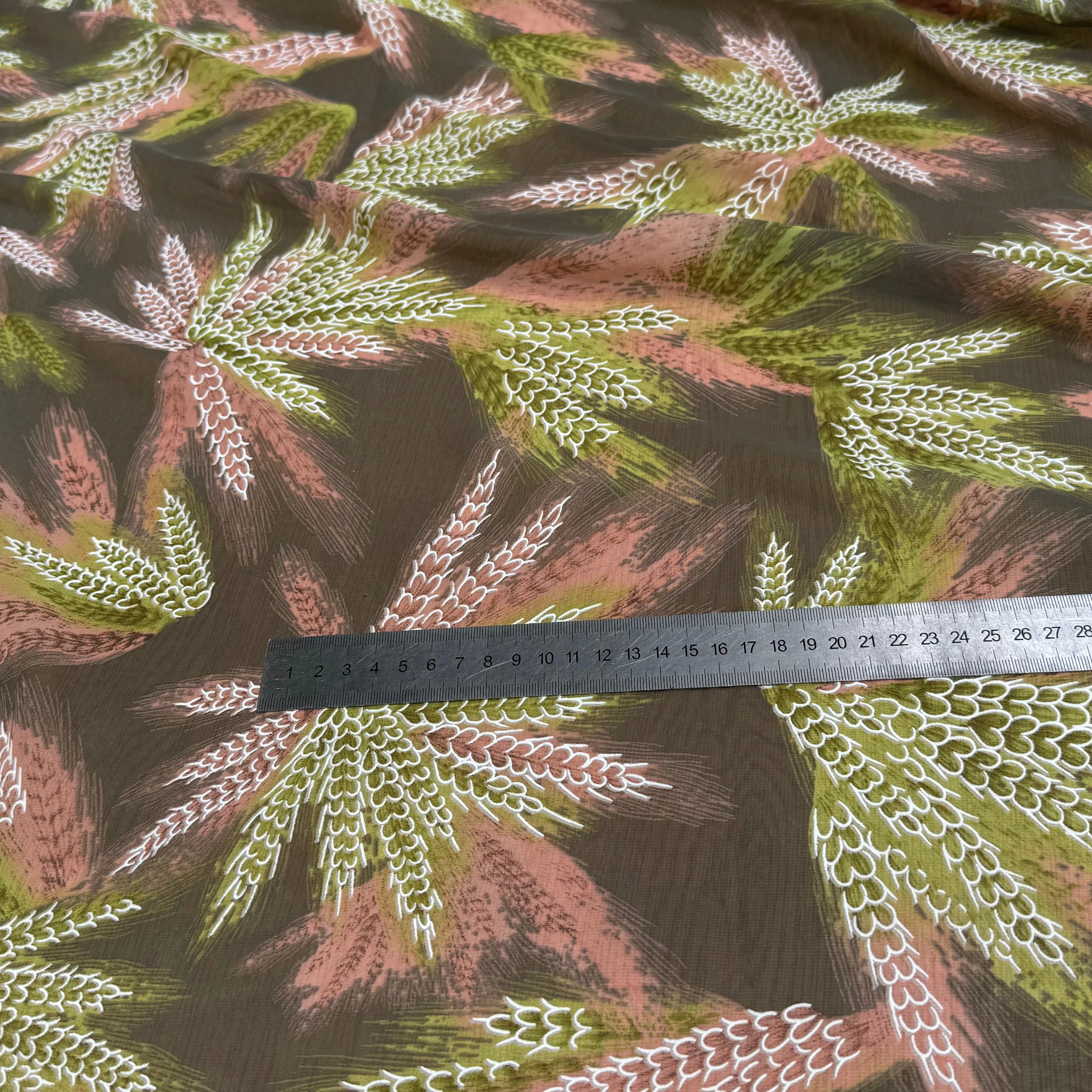 CHIFFON PRINTED CHAMP DE BLÉ VERT KAKI TEINTURE - My Little Coupon