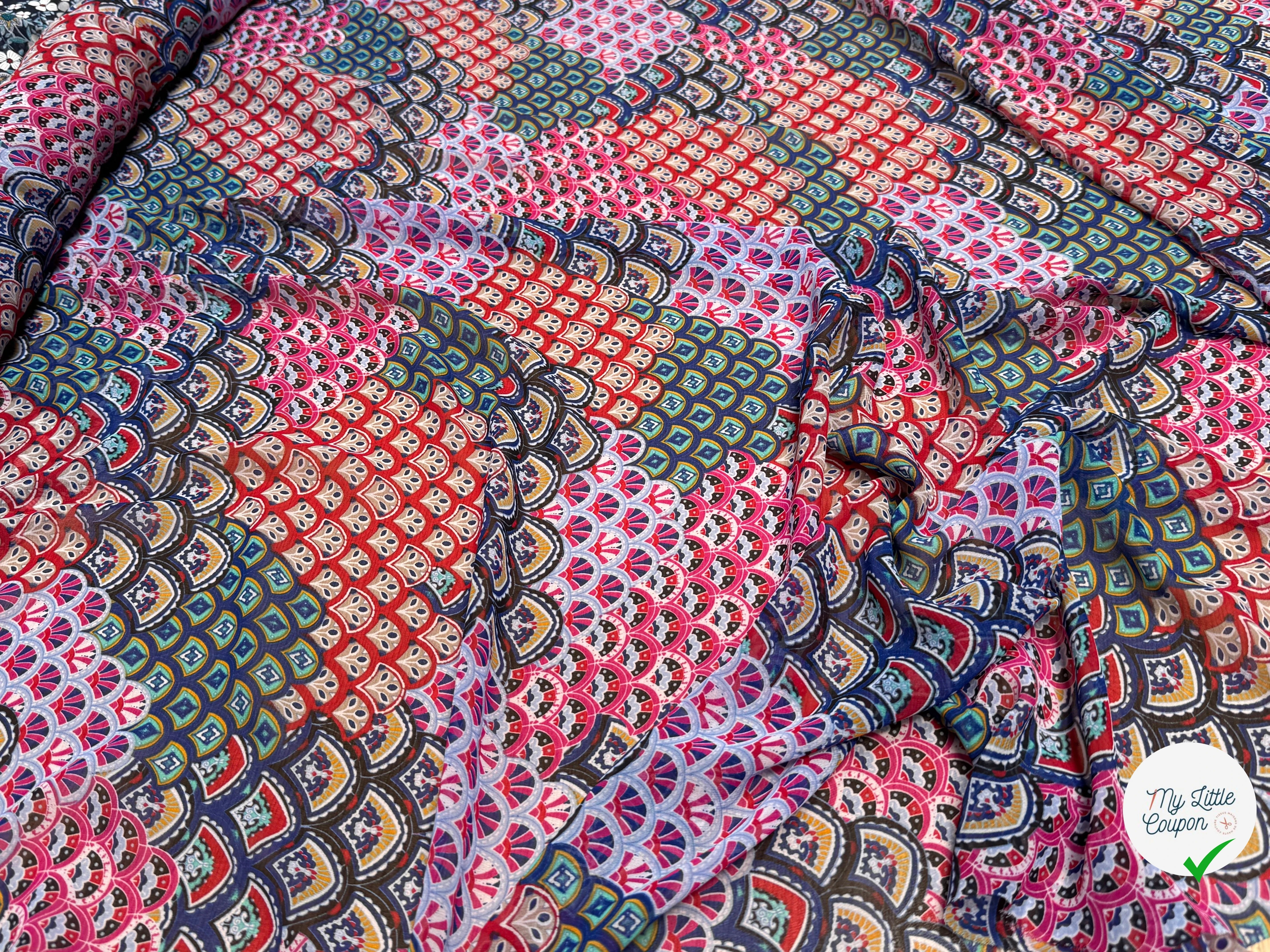 CHIFFON PRINTED ÉVANTAILS MULTICOLORES ROSE ROUGE - My Little Coupon