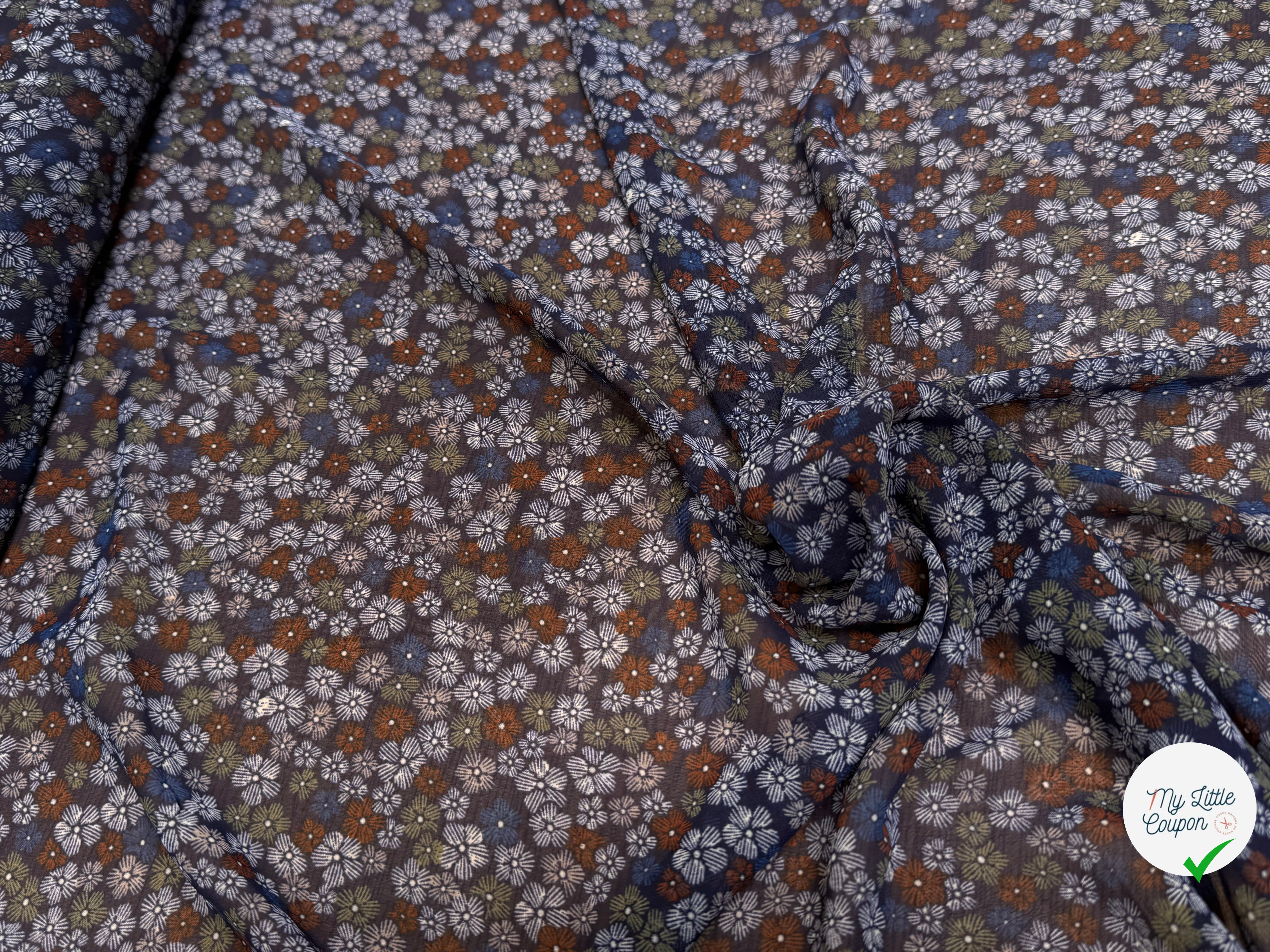 CHIFFON PRINTED FEU D'ARTIFICES MULTICOLORES FOND MARINE - My Little Coupon