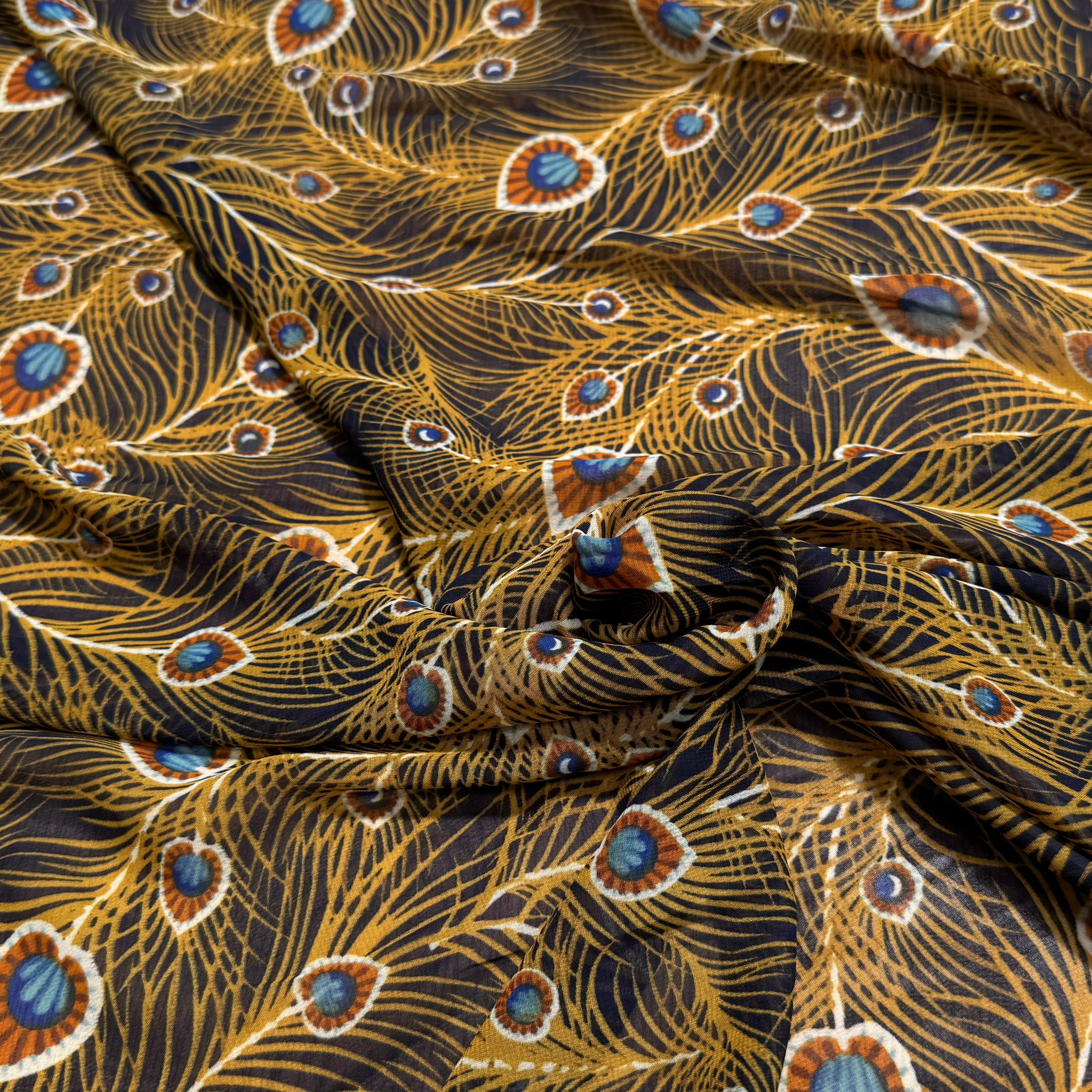 CHIFFON PRINTED FEUILLAGES MUSTARD - My Little Coupon