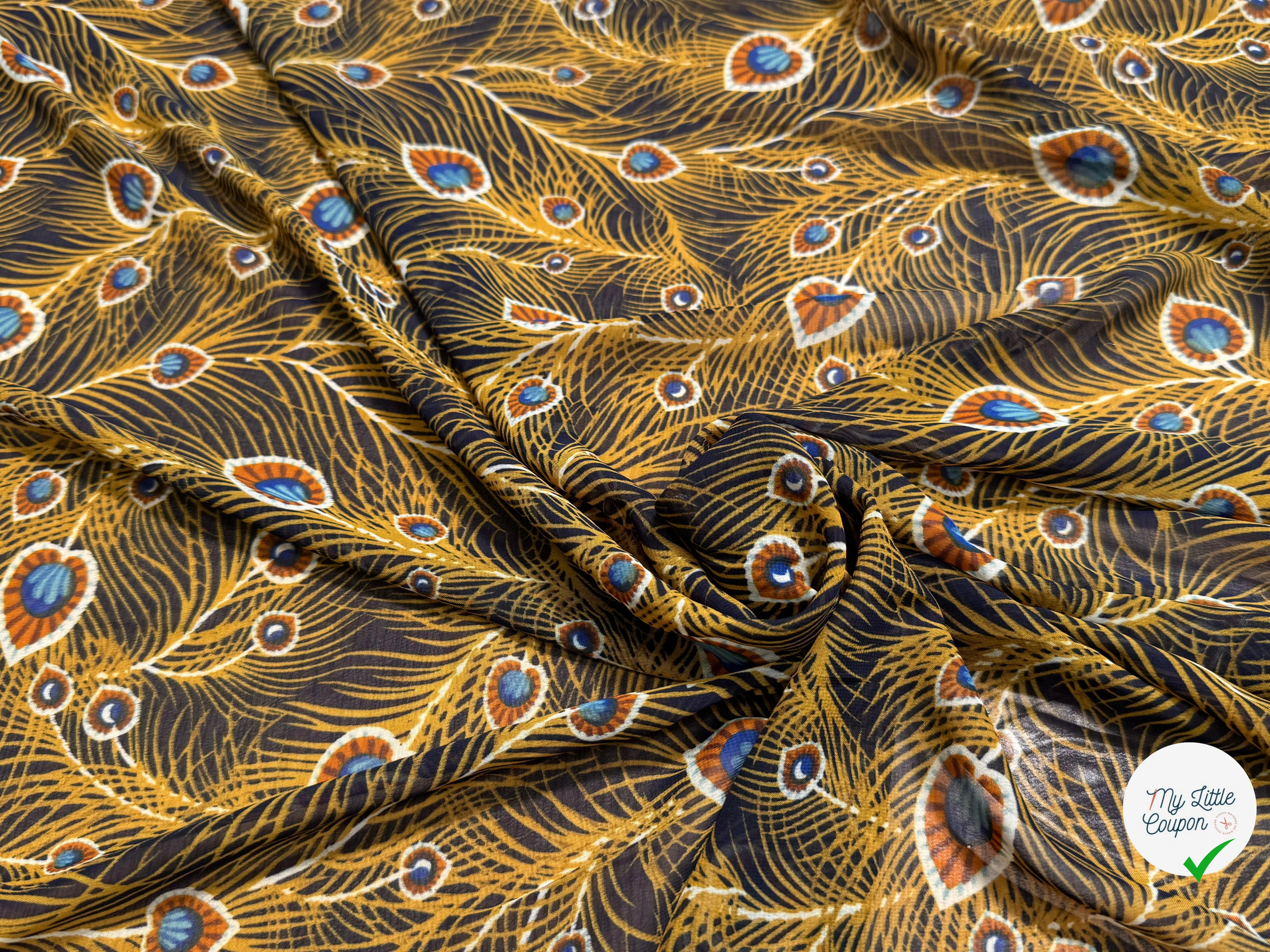 CHIFFON PRINTED FEUILLAGES MUSTARD - My Little Coupon