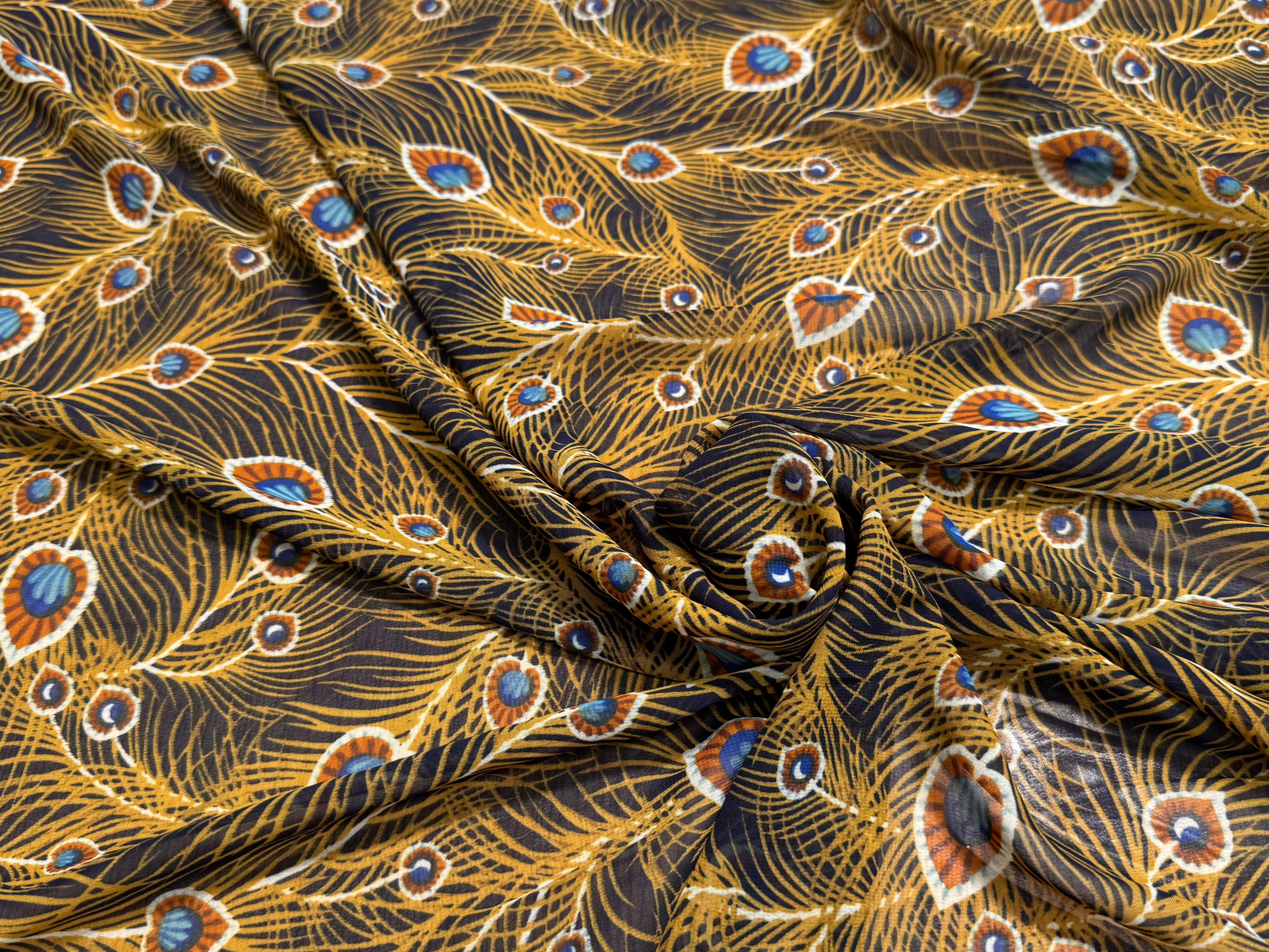 CHIFFON PRINTED FEUILLAGES MUSTARD - My Little Coupon