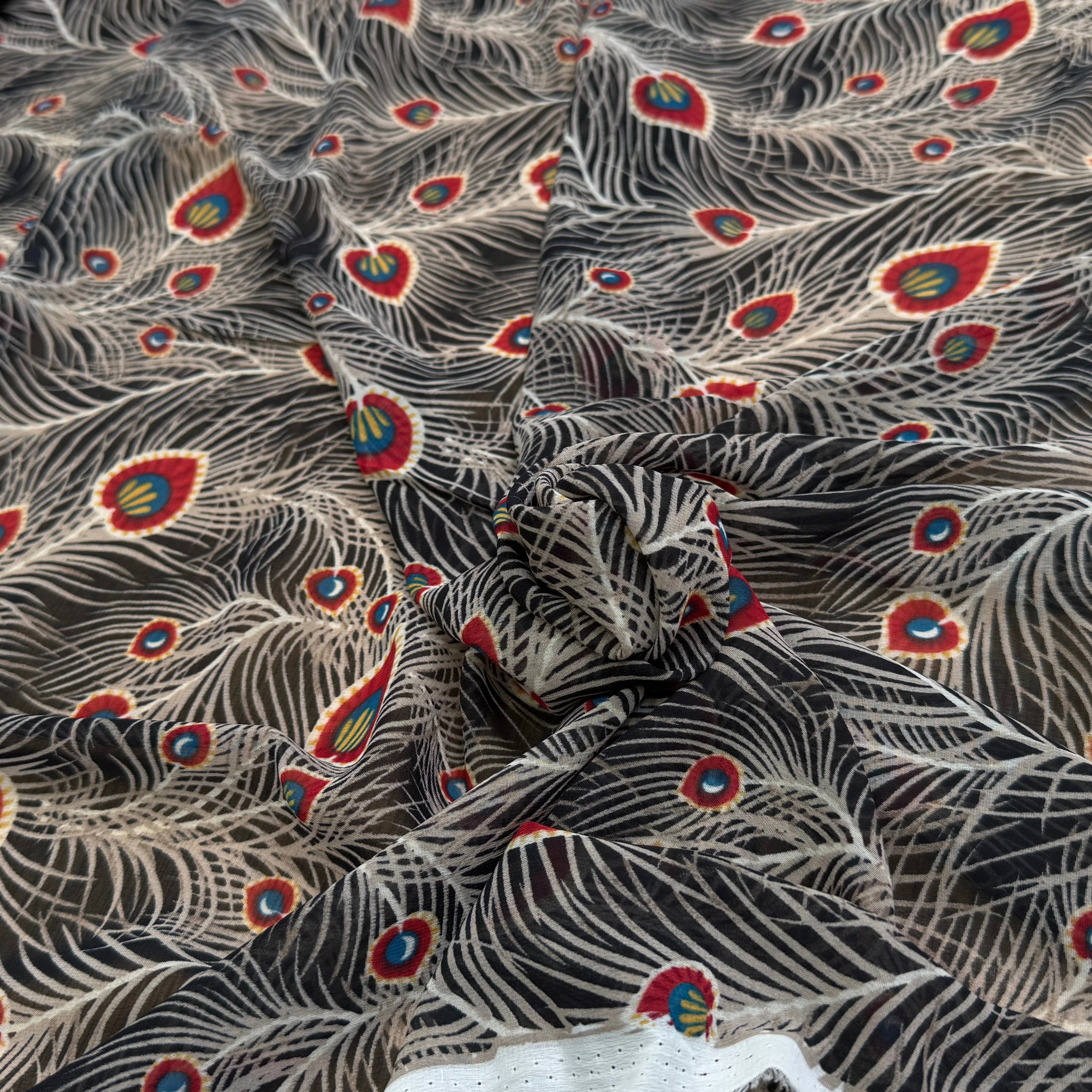 CHIFFON PRINTED FEUILLAGES NOIR&BEIGE - My Little Coupon