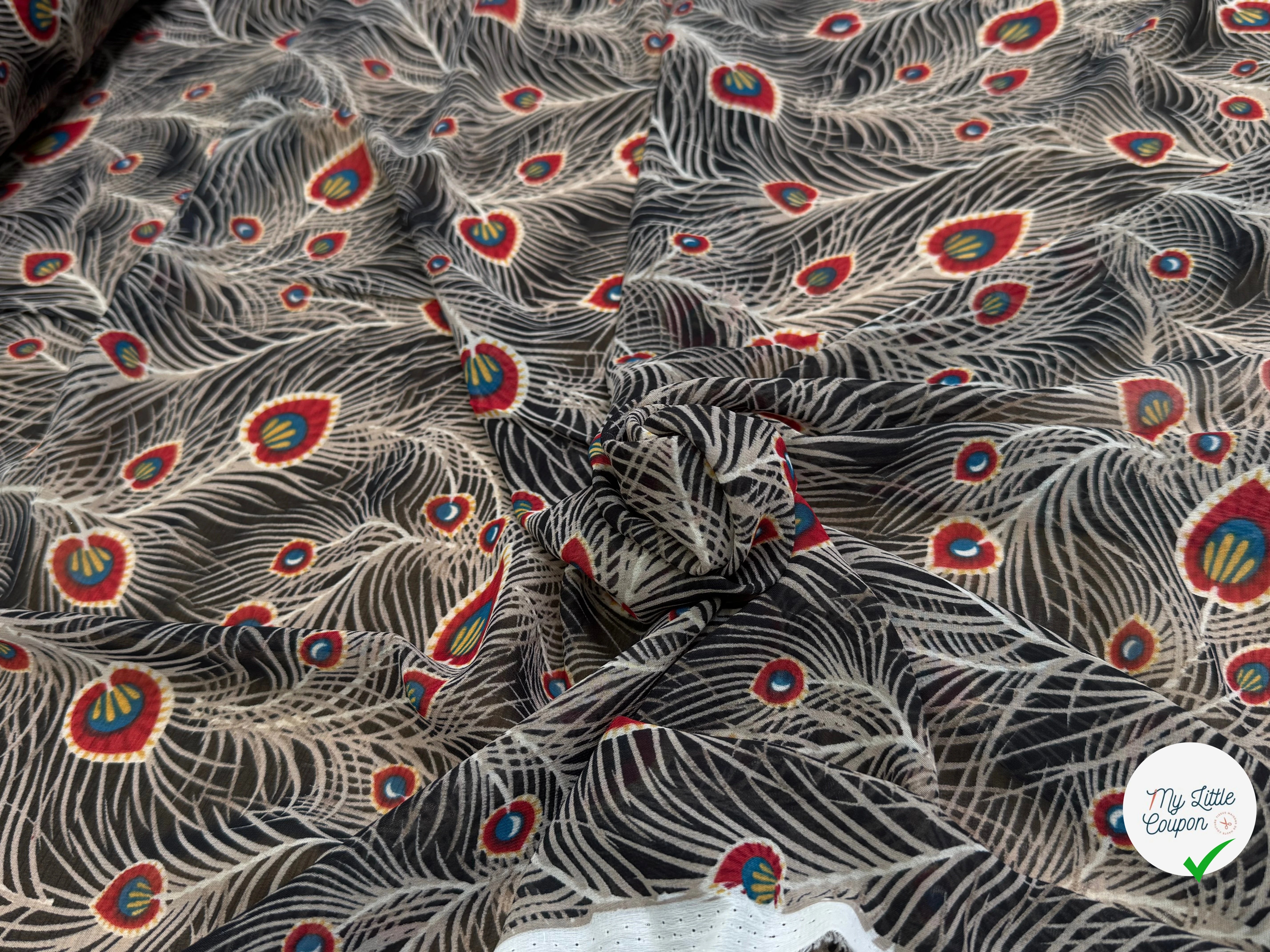 CHIFFON PRINTED FEUILLAGES NOIR&BEIGE - My Little Coupon