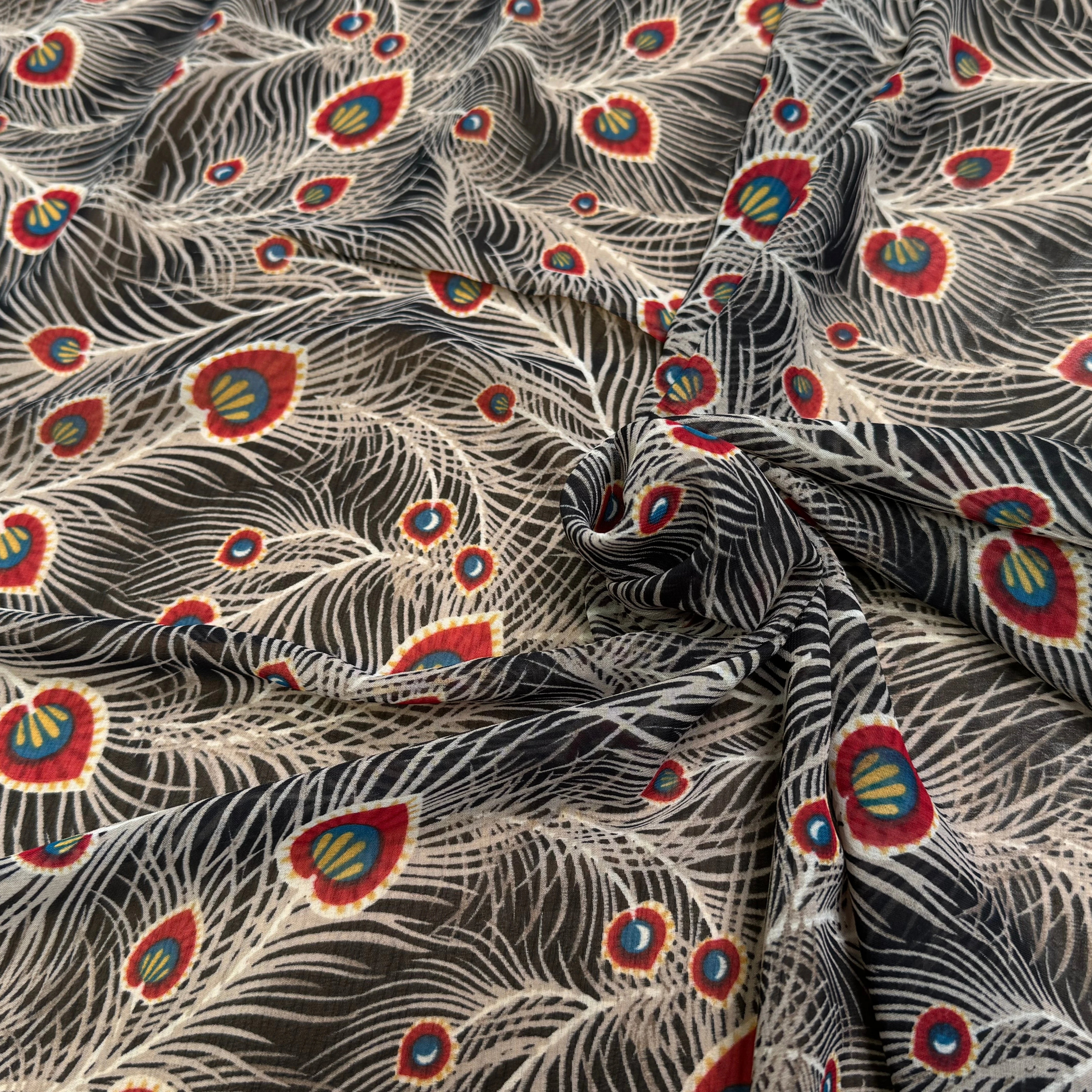 CHIFFON PRINTED FEUILLAGES NOIR&BEIGE - My Little Coupon