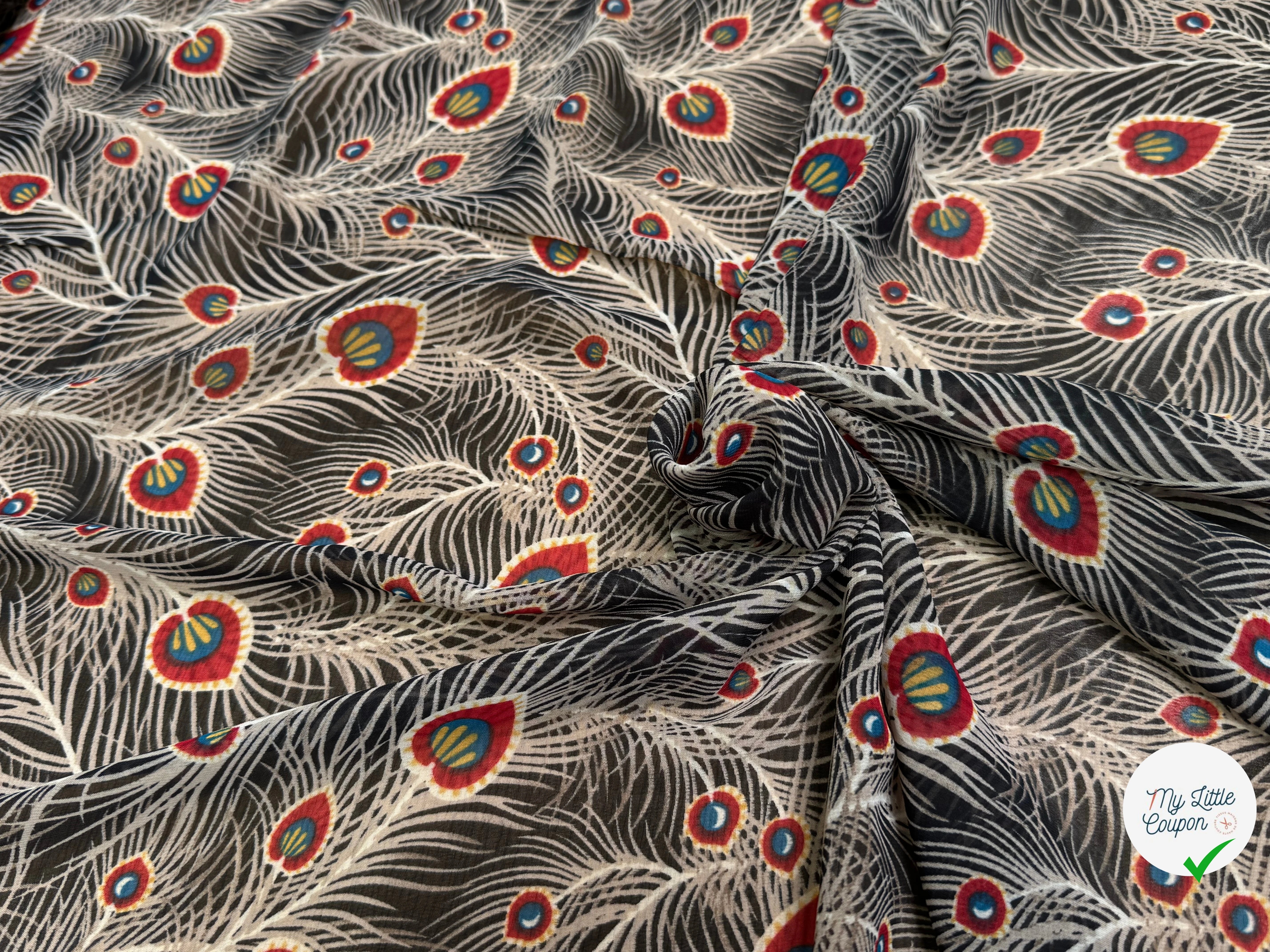 CHIFFON PRINTED FEUILLAGES NOIR&BEIGE - My Little Coupon