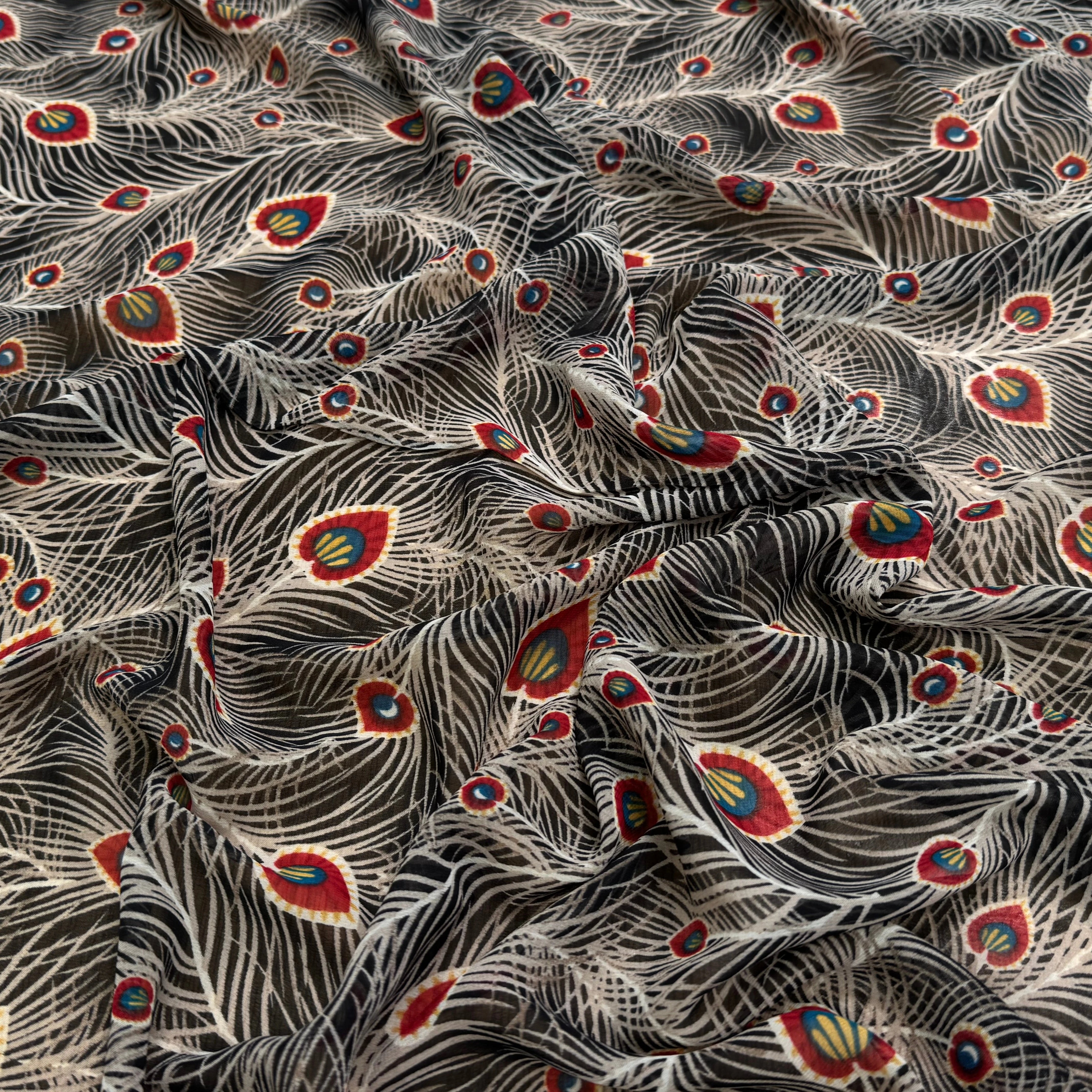 CHIFFON PRINTED FEUILLAGES NOIR&BEIGE - My Little Coupon