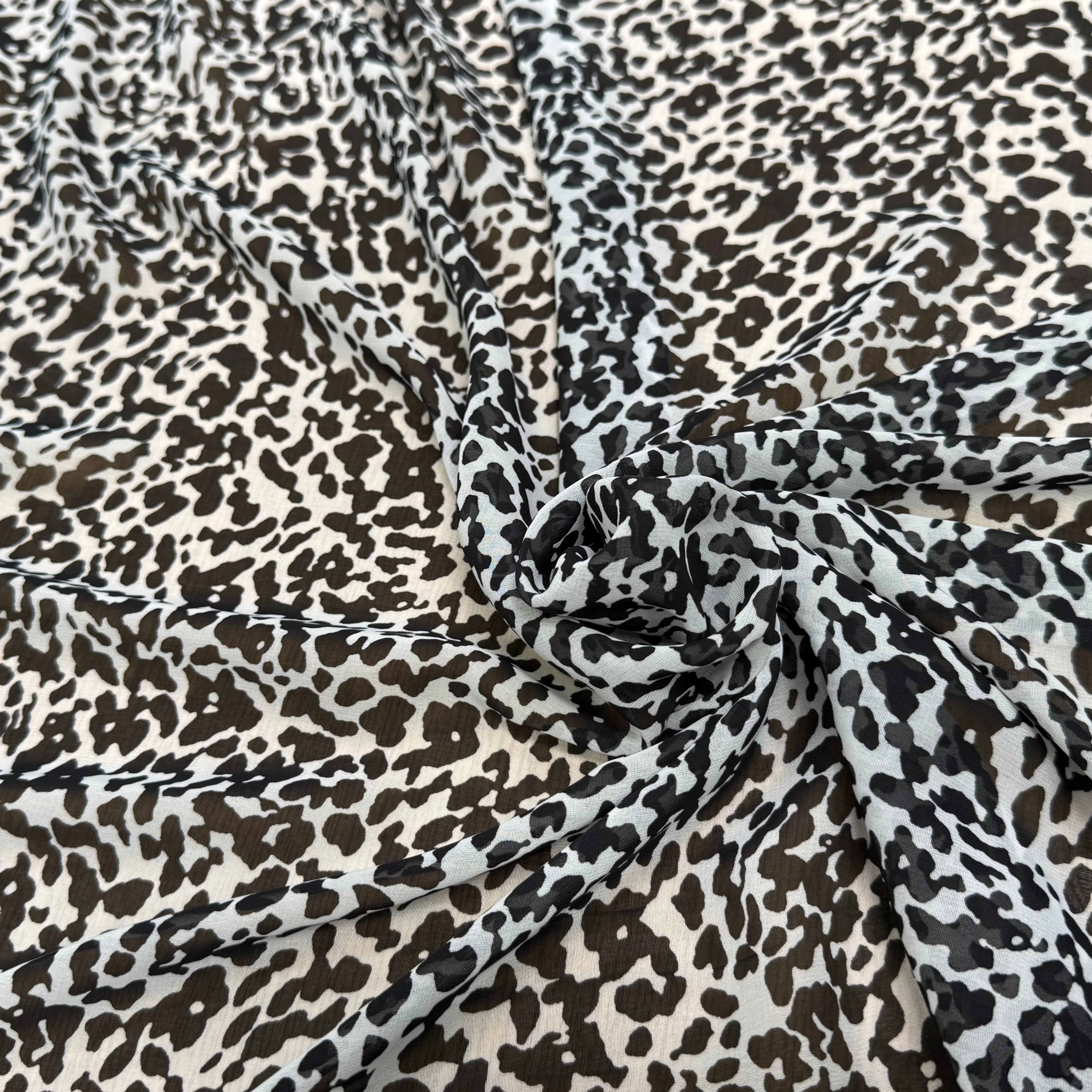 CHIFFON PRINTED FLUIDE BLACK OFF WHITE MOTIF ANIMAL - My Little Coupon