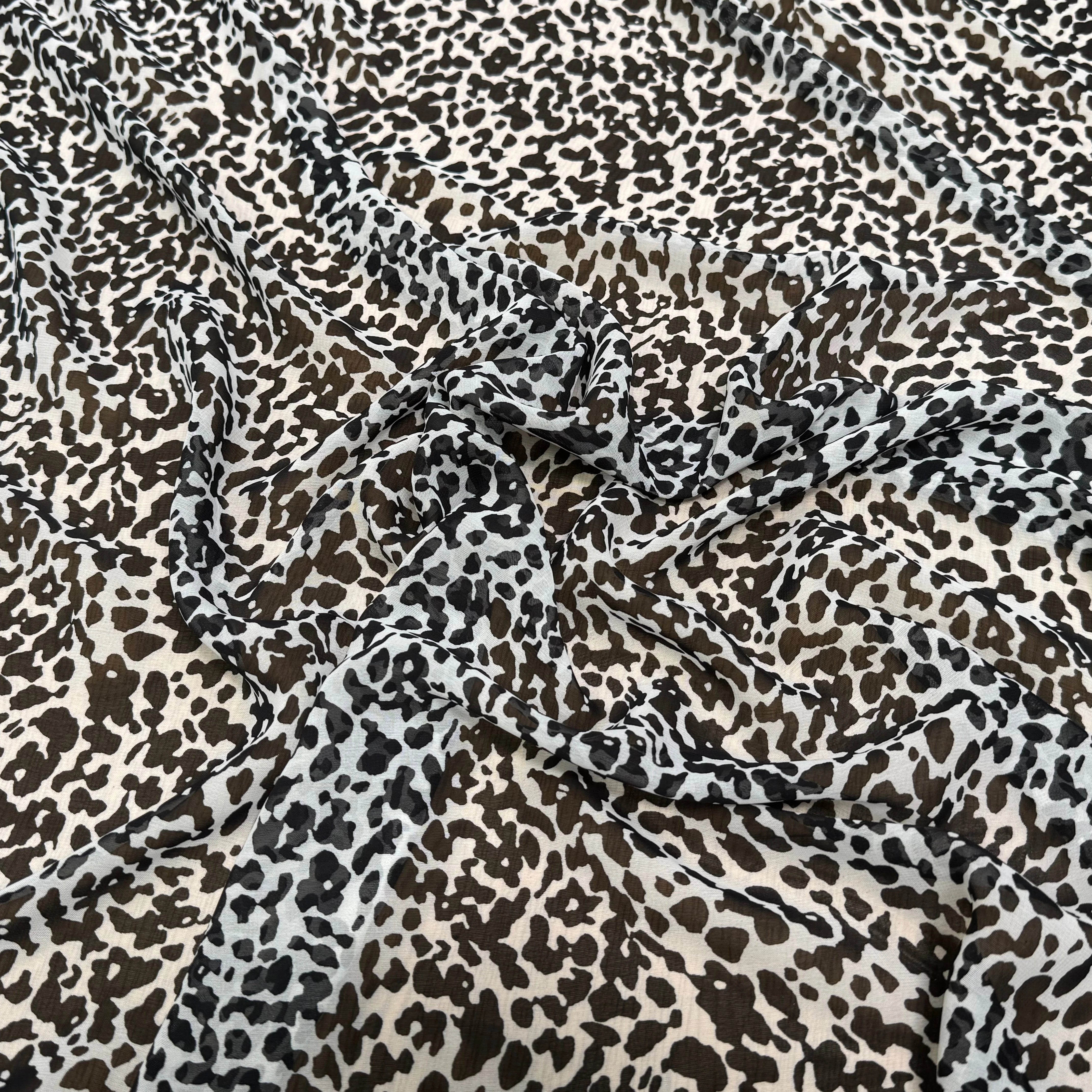 CHIFFON PRINTED FLUIDE BLACK OFF WHITE MOTIF ANIMAL - My Little Coupon