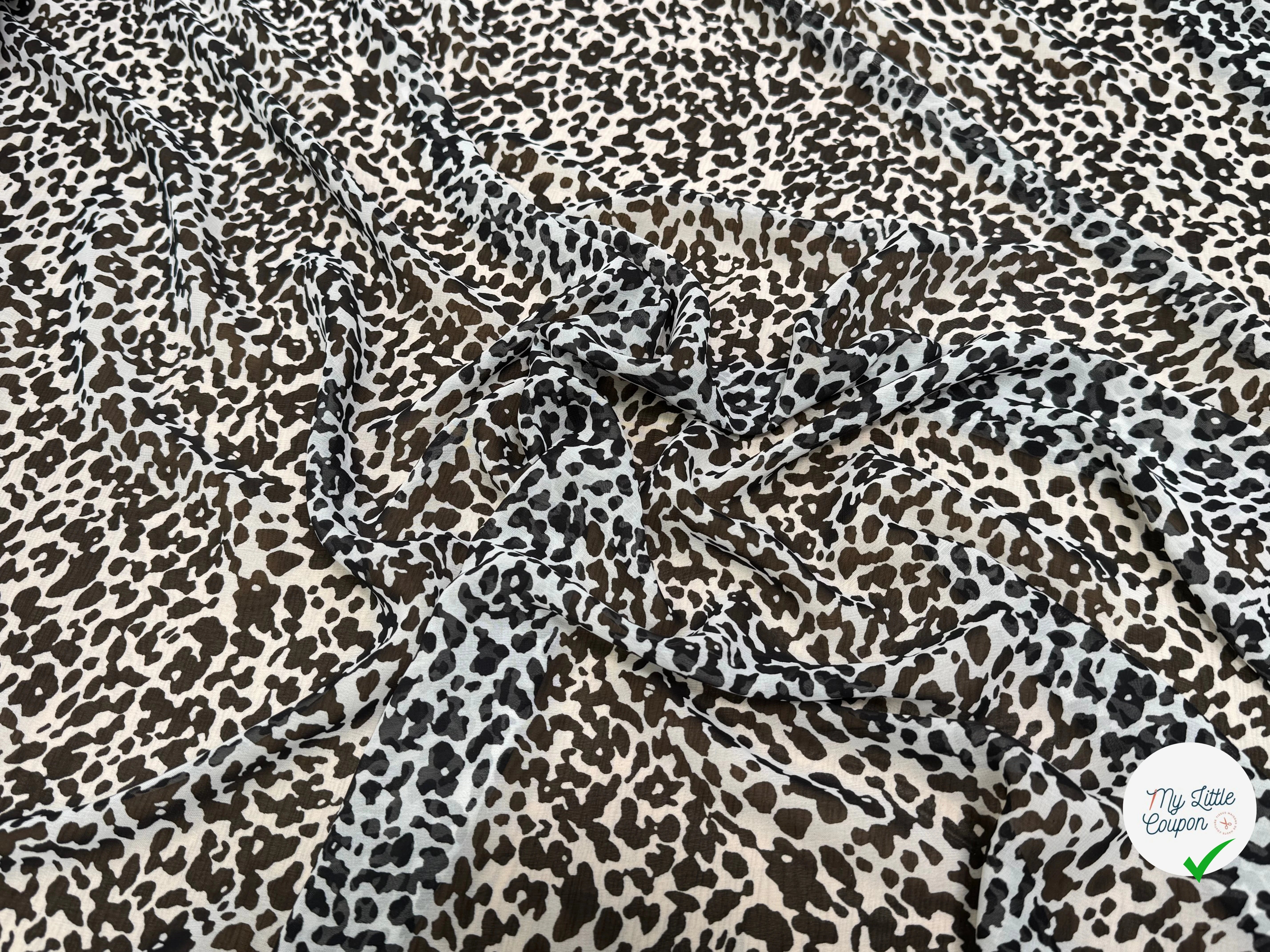 CHIFFON PRINTED FLUIDE BLACK OFF WHITE MOTIF ANIMAL - My Little Coupon