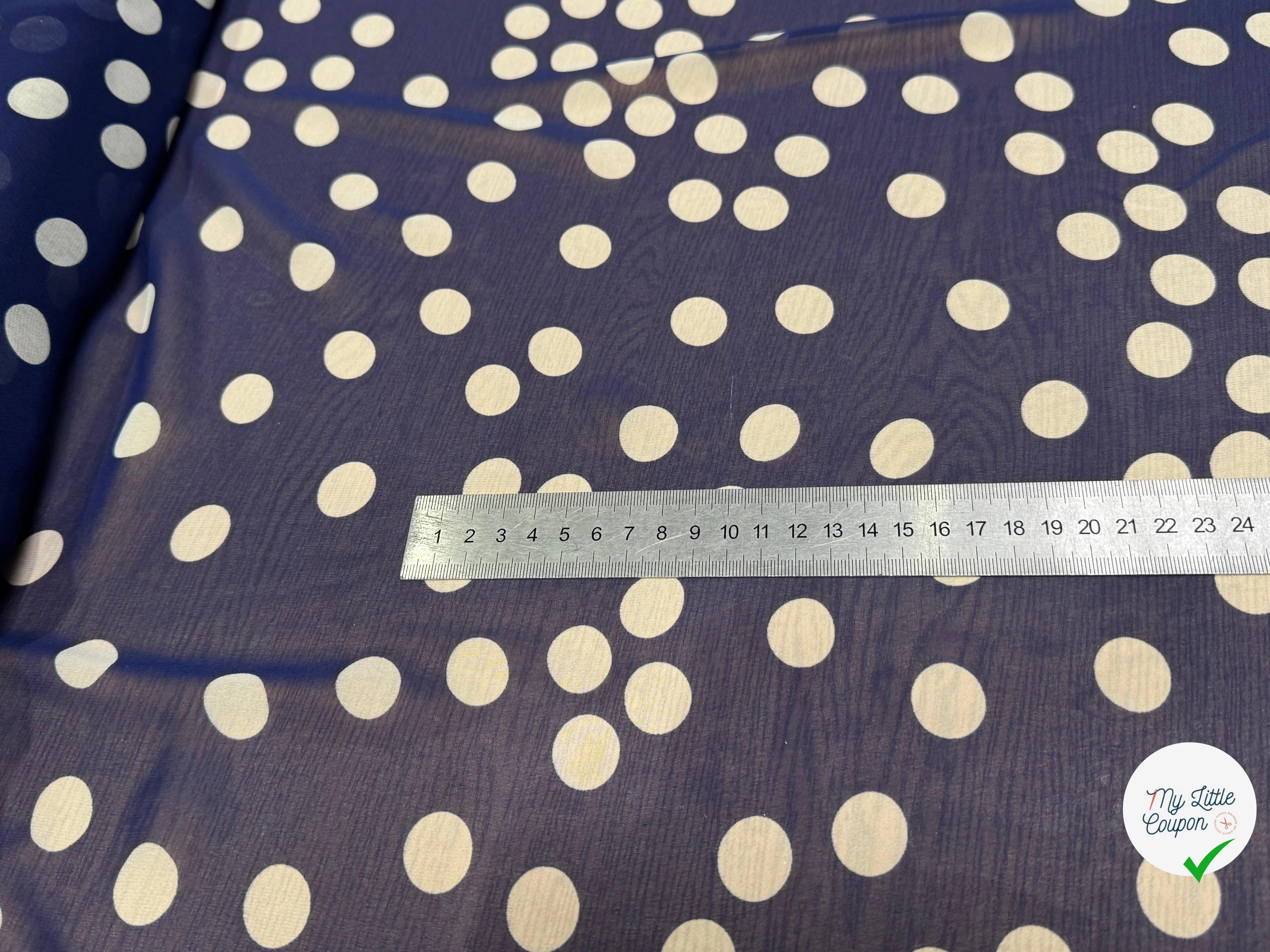 CHIFFON PRINTED GROS POIS BLANC CASSÉ FOND MARINE - My Little Coupon