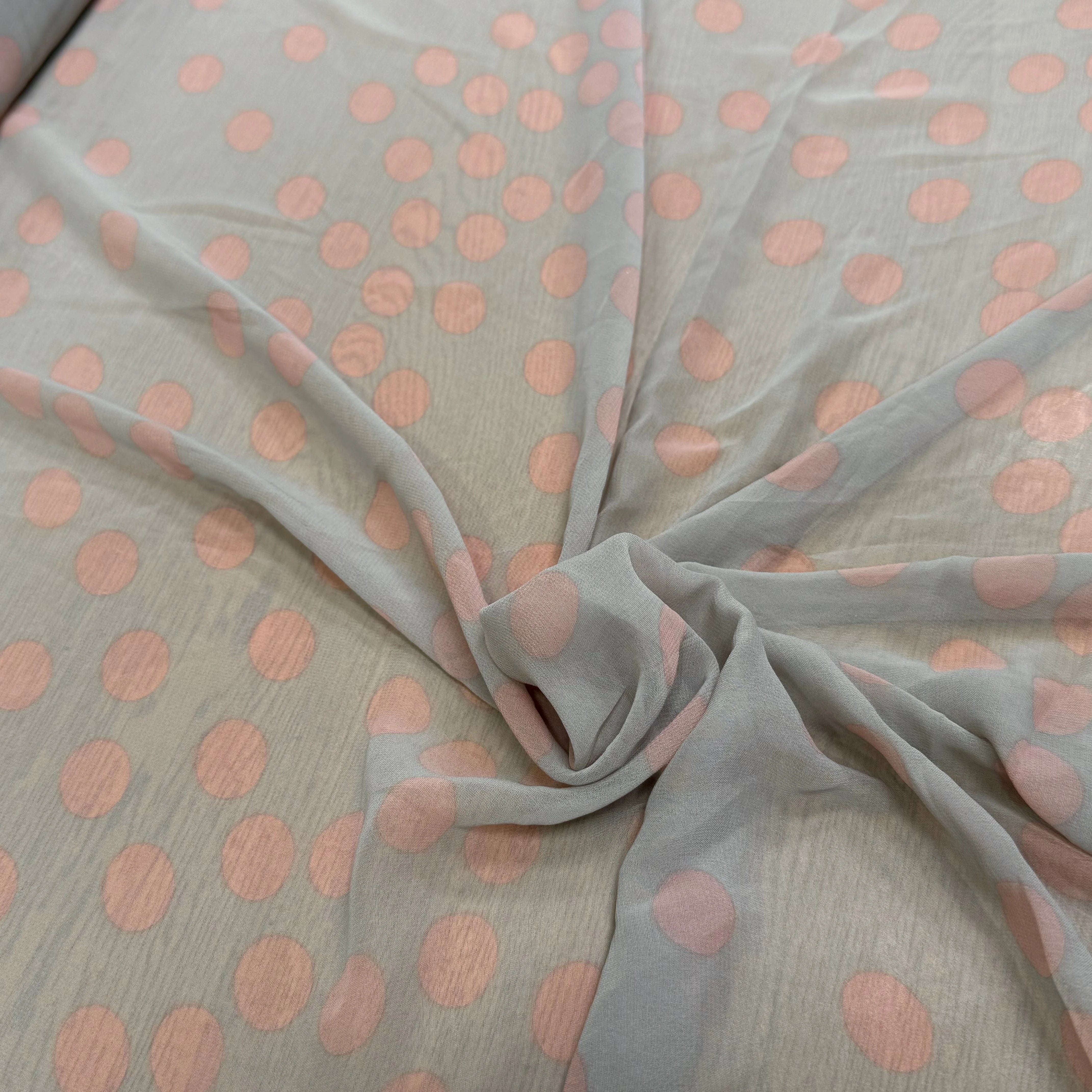 CHIFFON PRINTED GROS POIS ROSE FOND GRIS - My Little Coupon