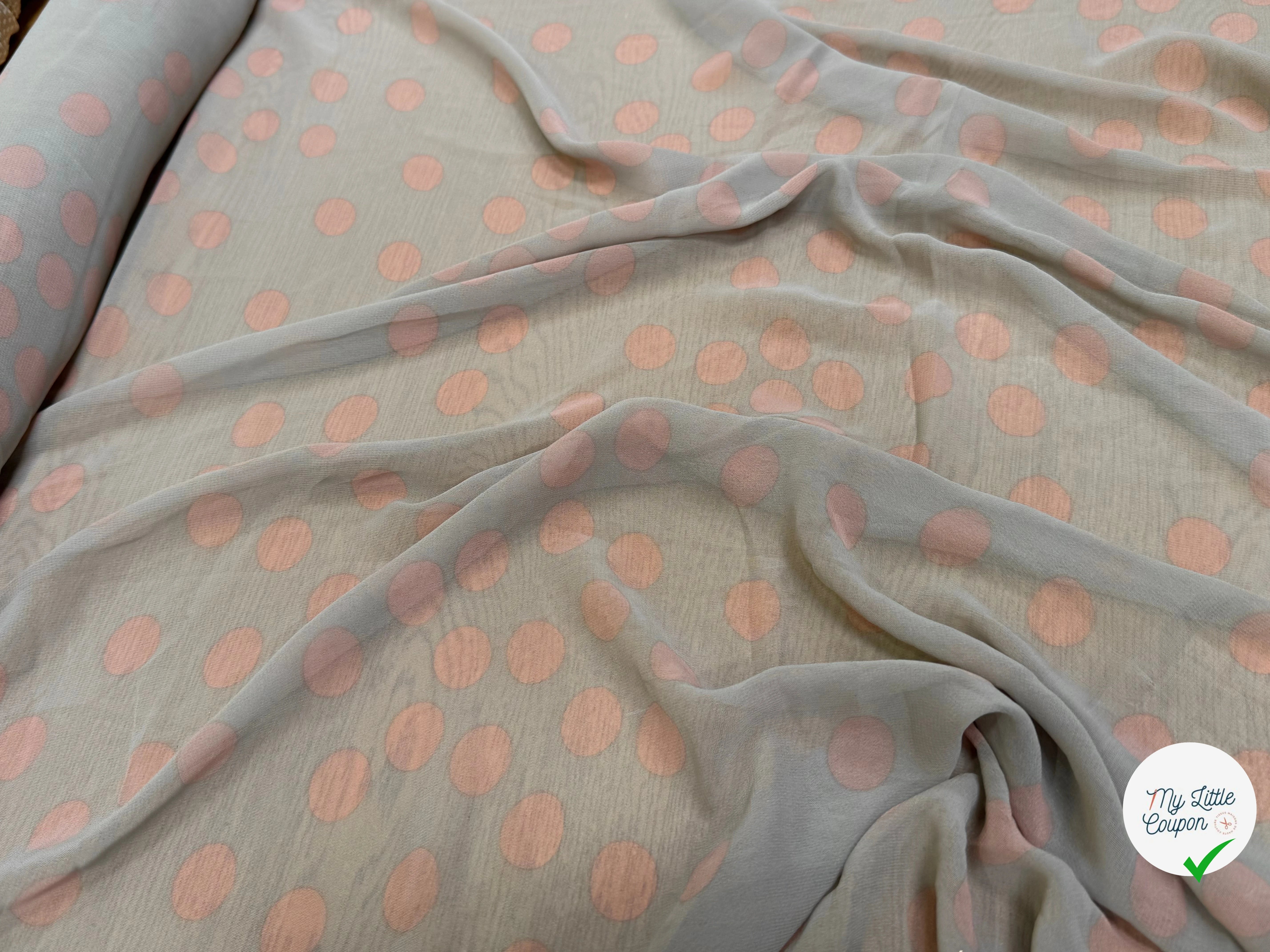 CHIFFON PRINTED GROS POIS ROSE FOND GRIS - My Little Coupon