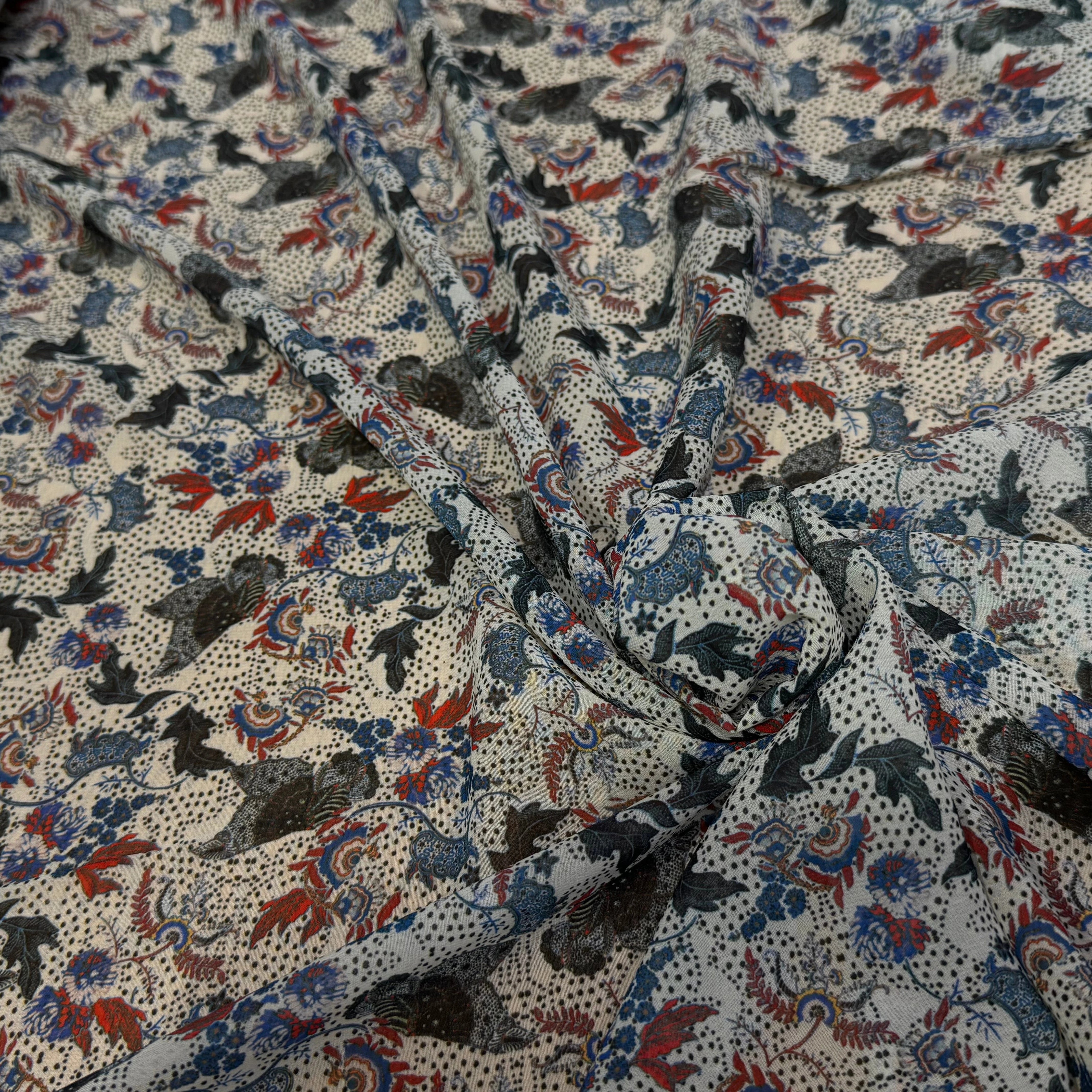 CHIFFON PRINTED JARDIN SAUVAGE MULTICOLORES FOND ÉCRU - My Little Coupon