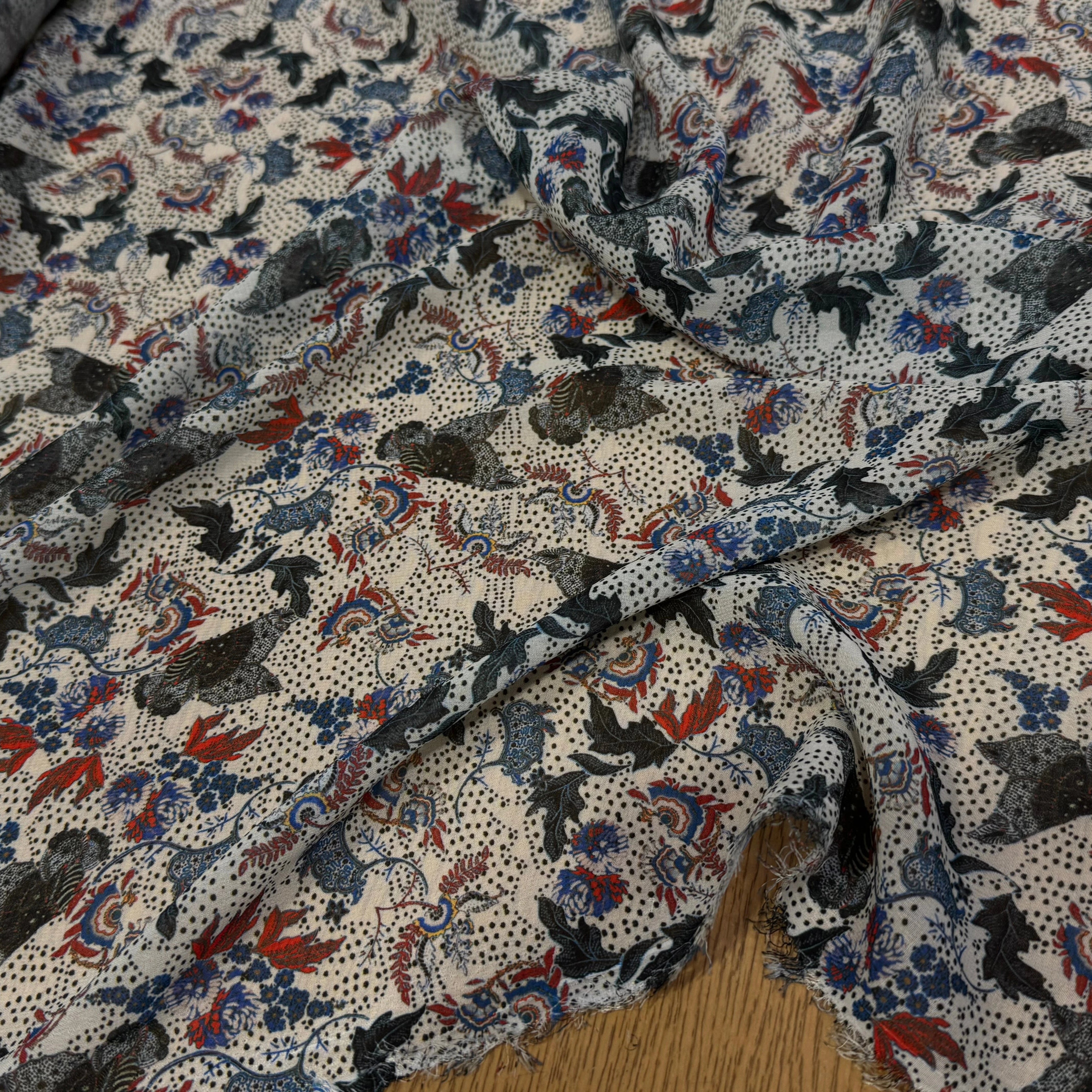 CHIFFON PRINTED JARDIN SAUVAGE MULTICOLORES FOND ÉCRU - My Little Coupon