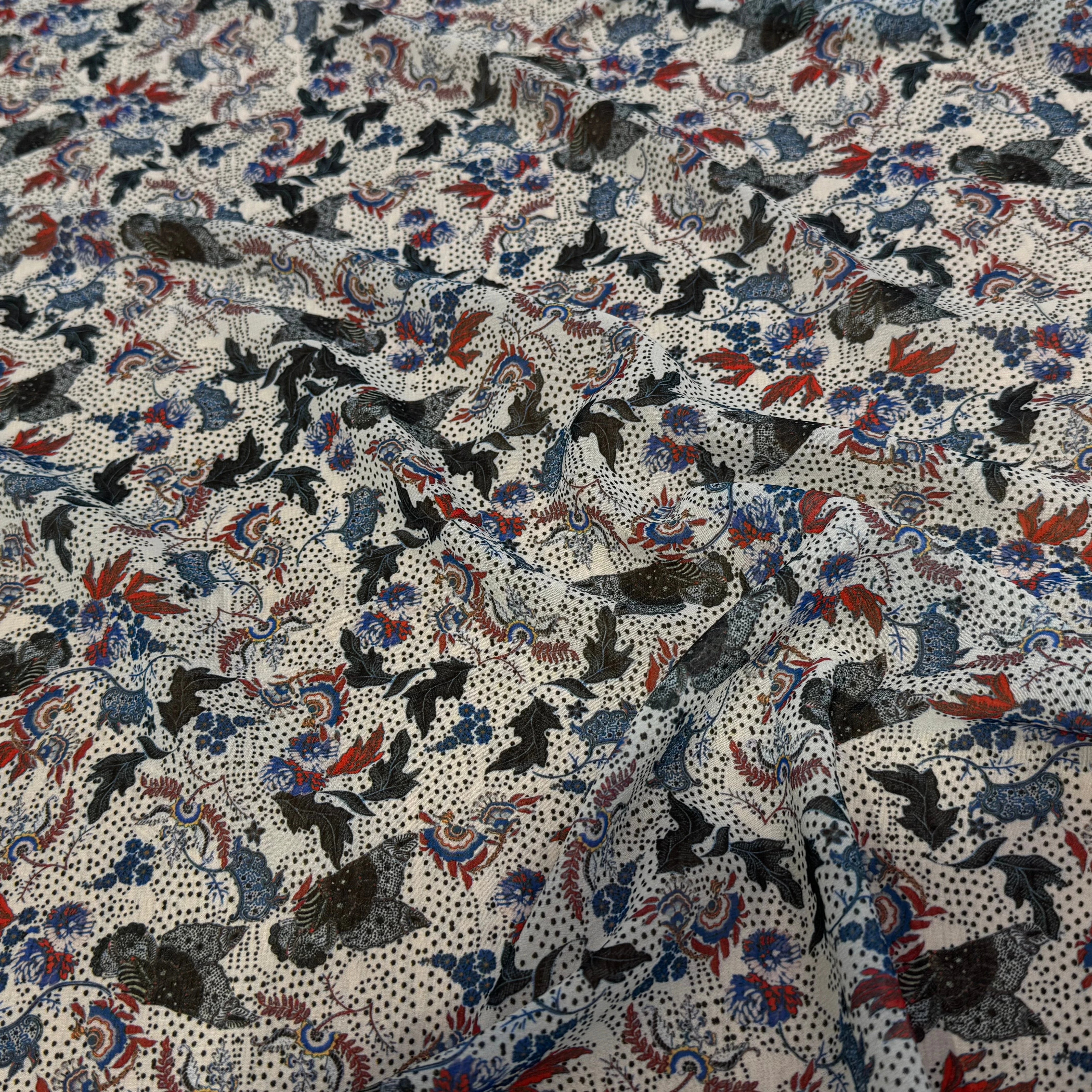 CHIFFON PRINTED JARDIN SAUVAGE MULTICOLORES FOND ÉCRU - My Little Coupon