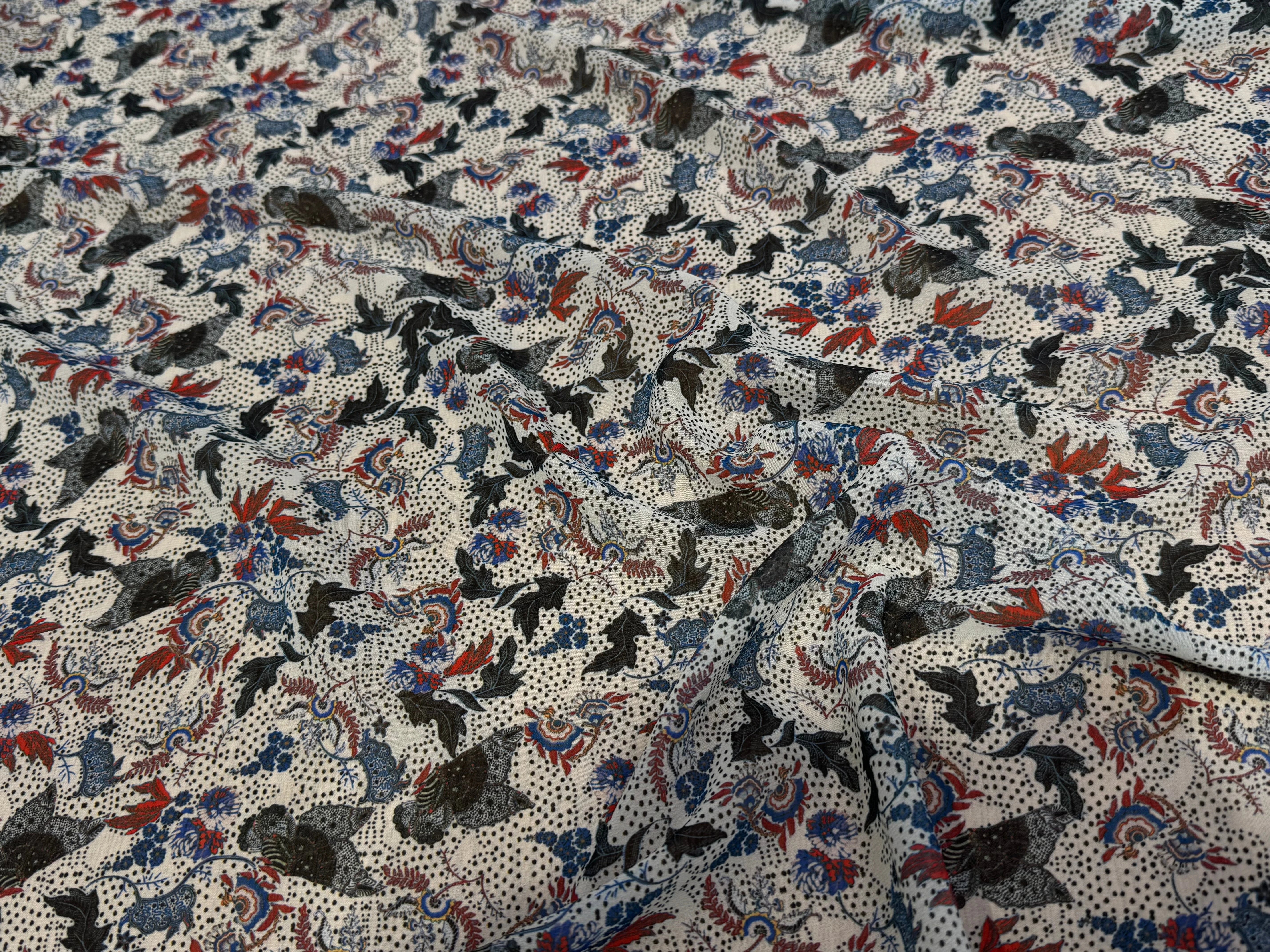 CHIFFON PRINTED JARDIN SAUVAGE MULTICOLORES FOND ÉCRU - My Little Coupon