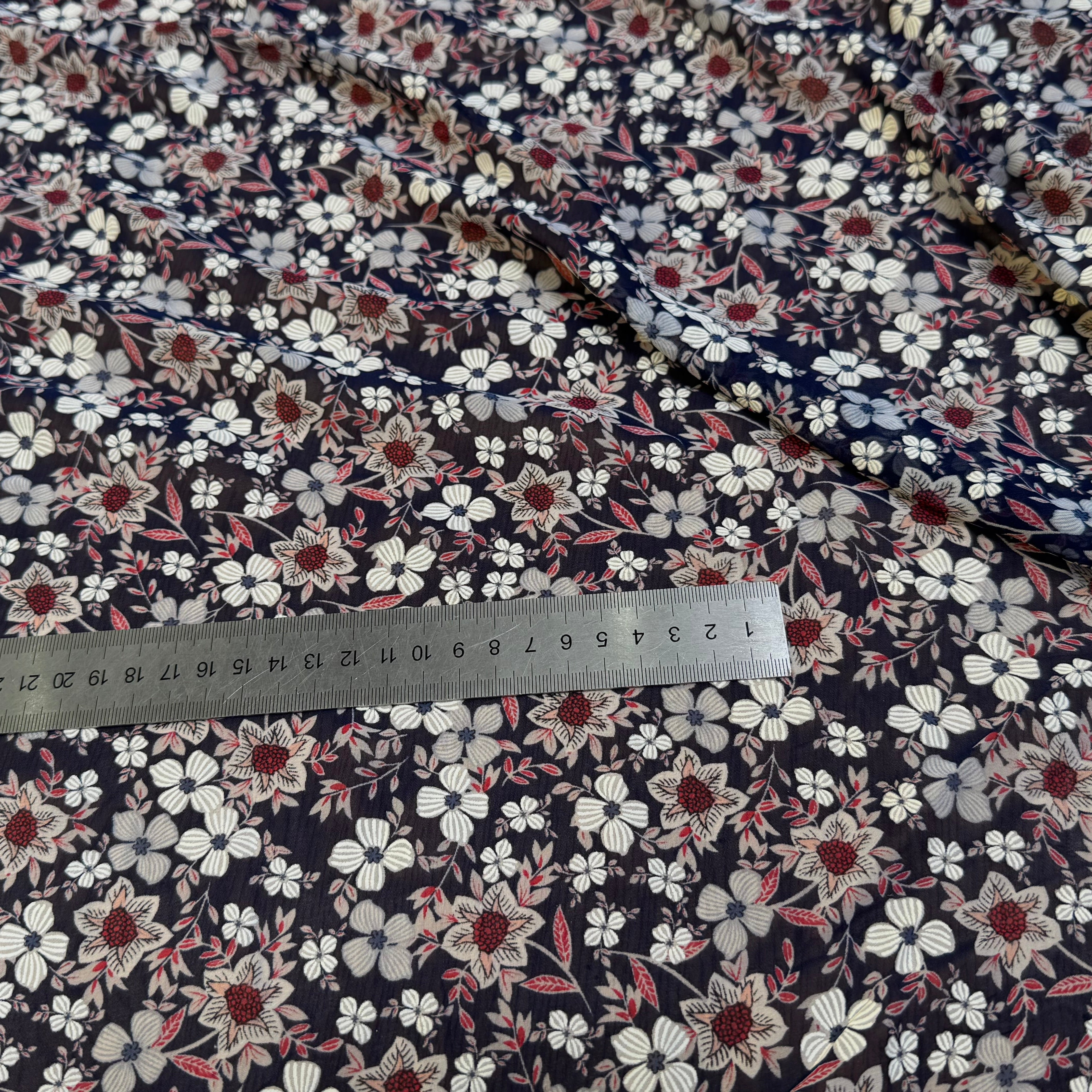 CHIFFON PRINTED JOLIES FLEURS FOND NAVY - My Little Coupon
