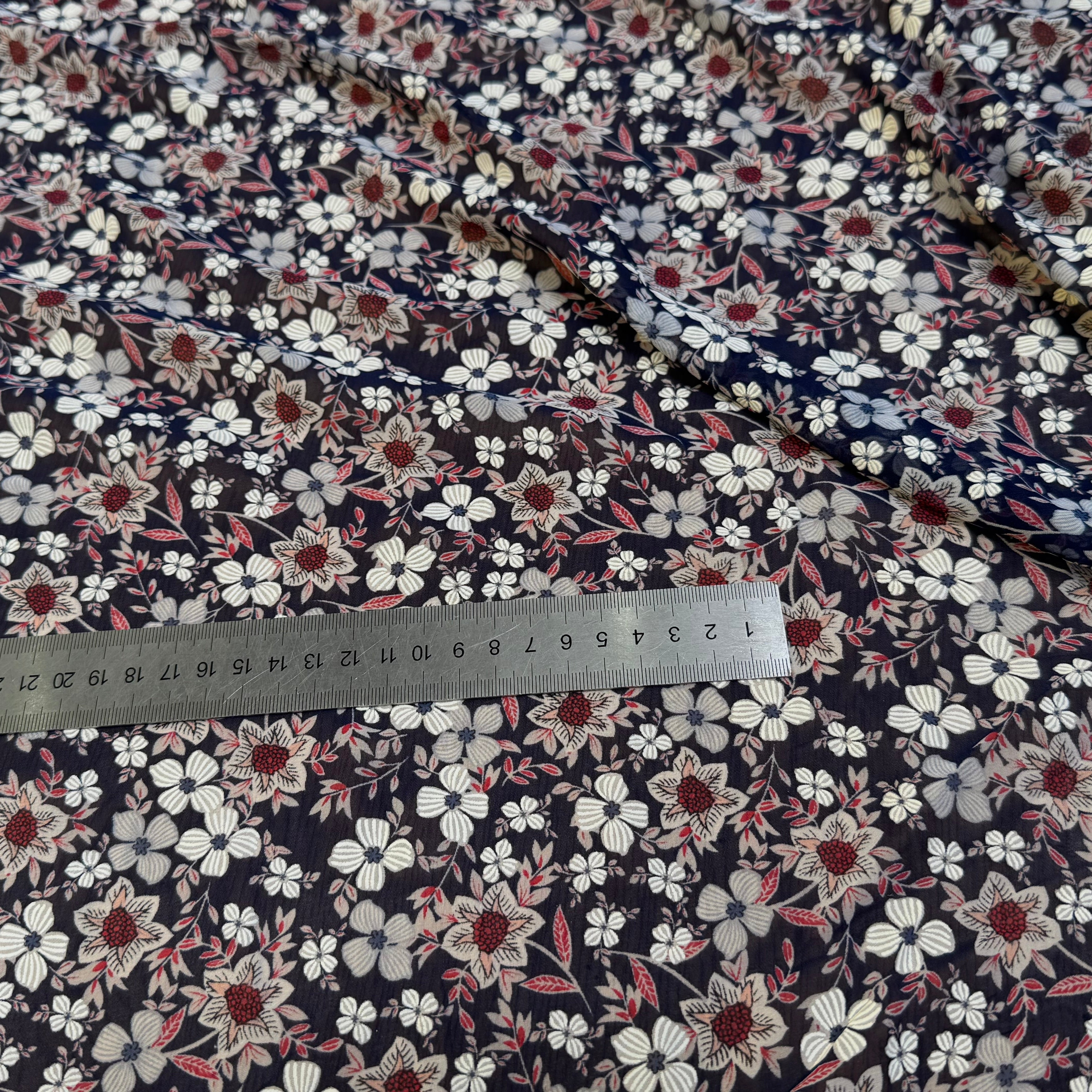 CHIFFON PRINTED JOLIES FLEURS FOND NAVY - My Little Coupon