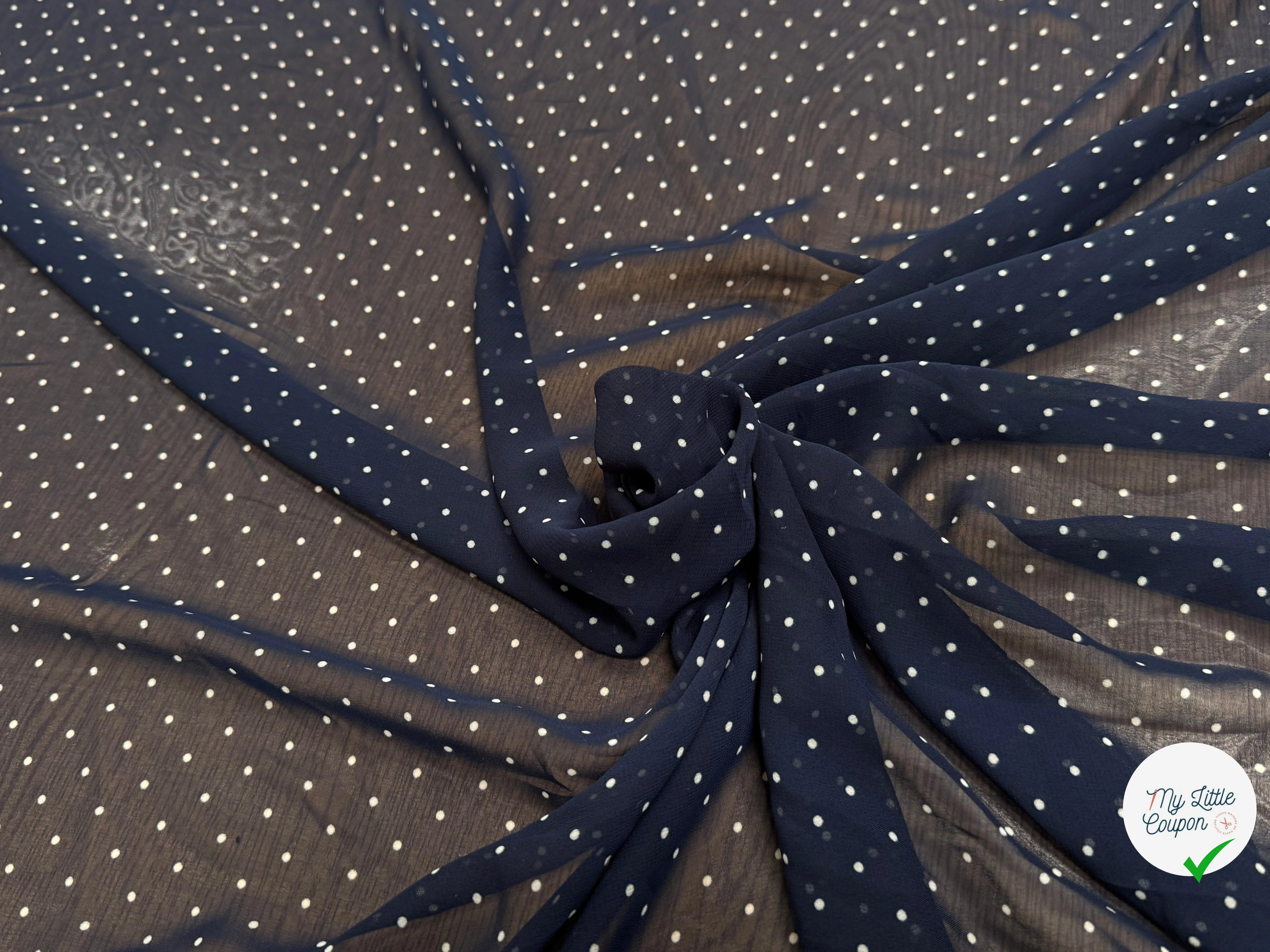 CHIFFON PRINTED LITTLE DOT FOND MARINE - My Little Coupon