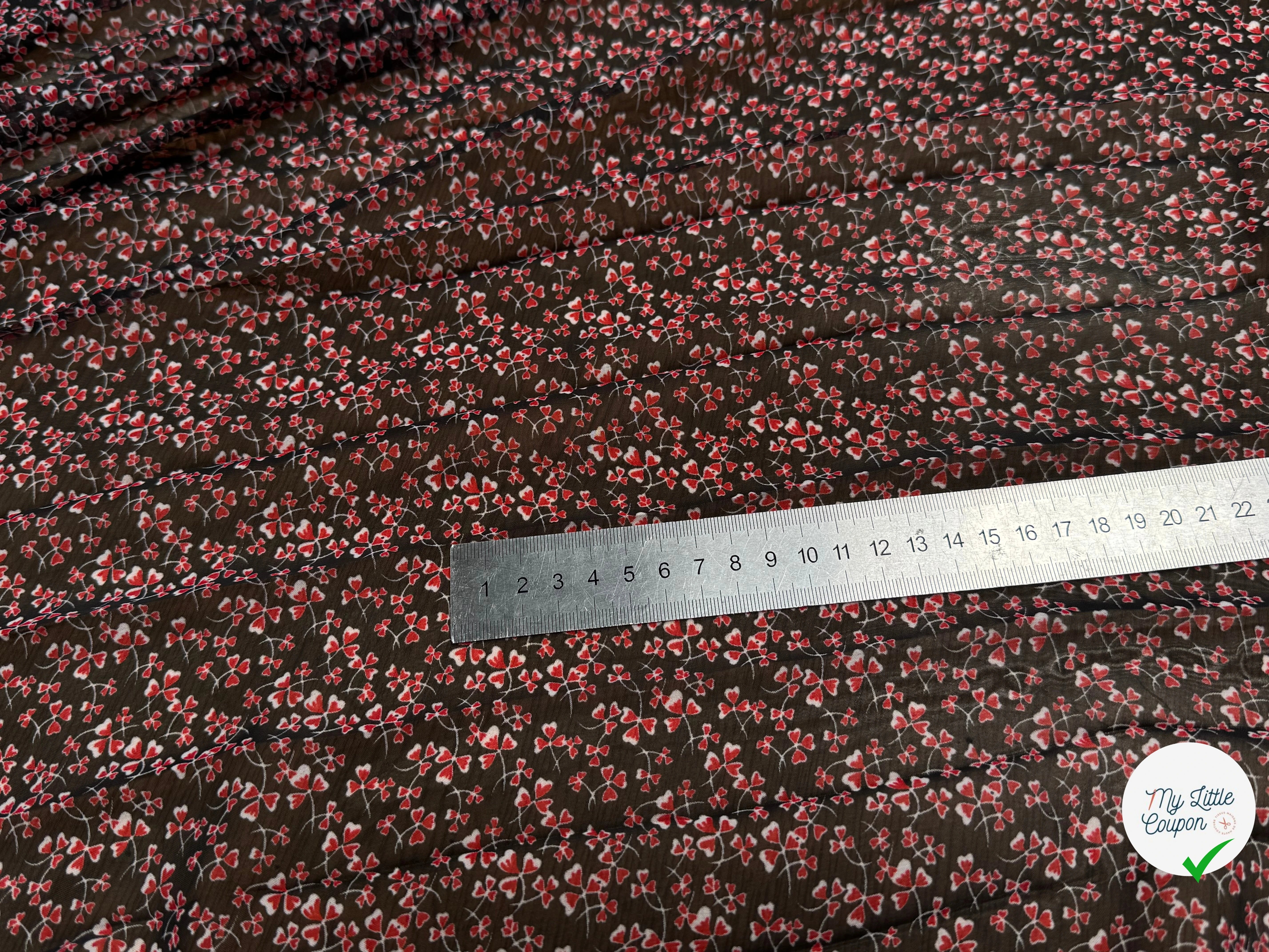 CHIFFON PRINTED LITTLE FLOWERS ROUGE SUR FOND NOIR - My Little Coupon