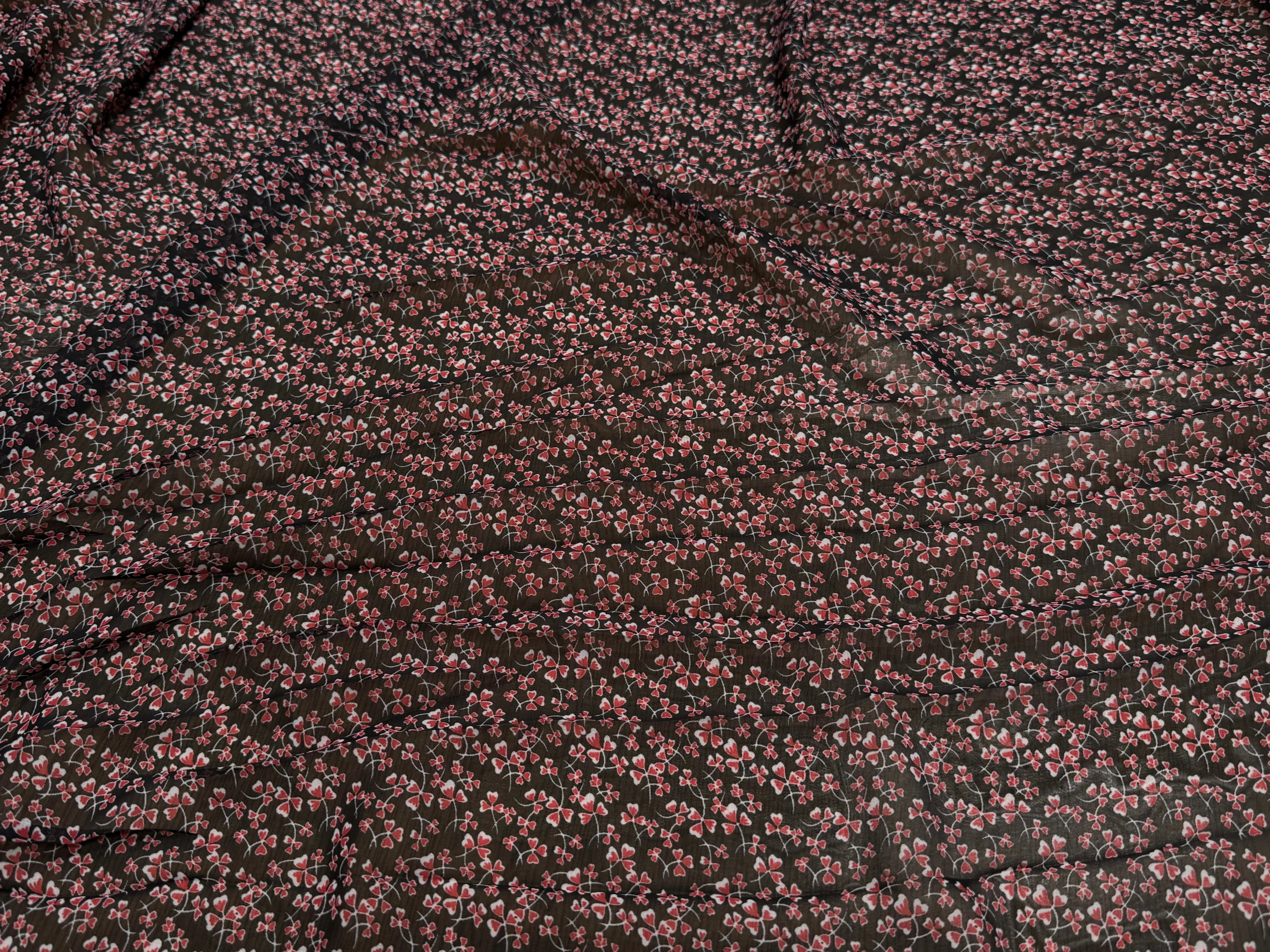 CHIFFON PRINTED LITTLE FLOWERS ROUGE SUR FOND NOIR - My Little Coupon