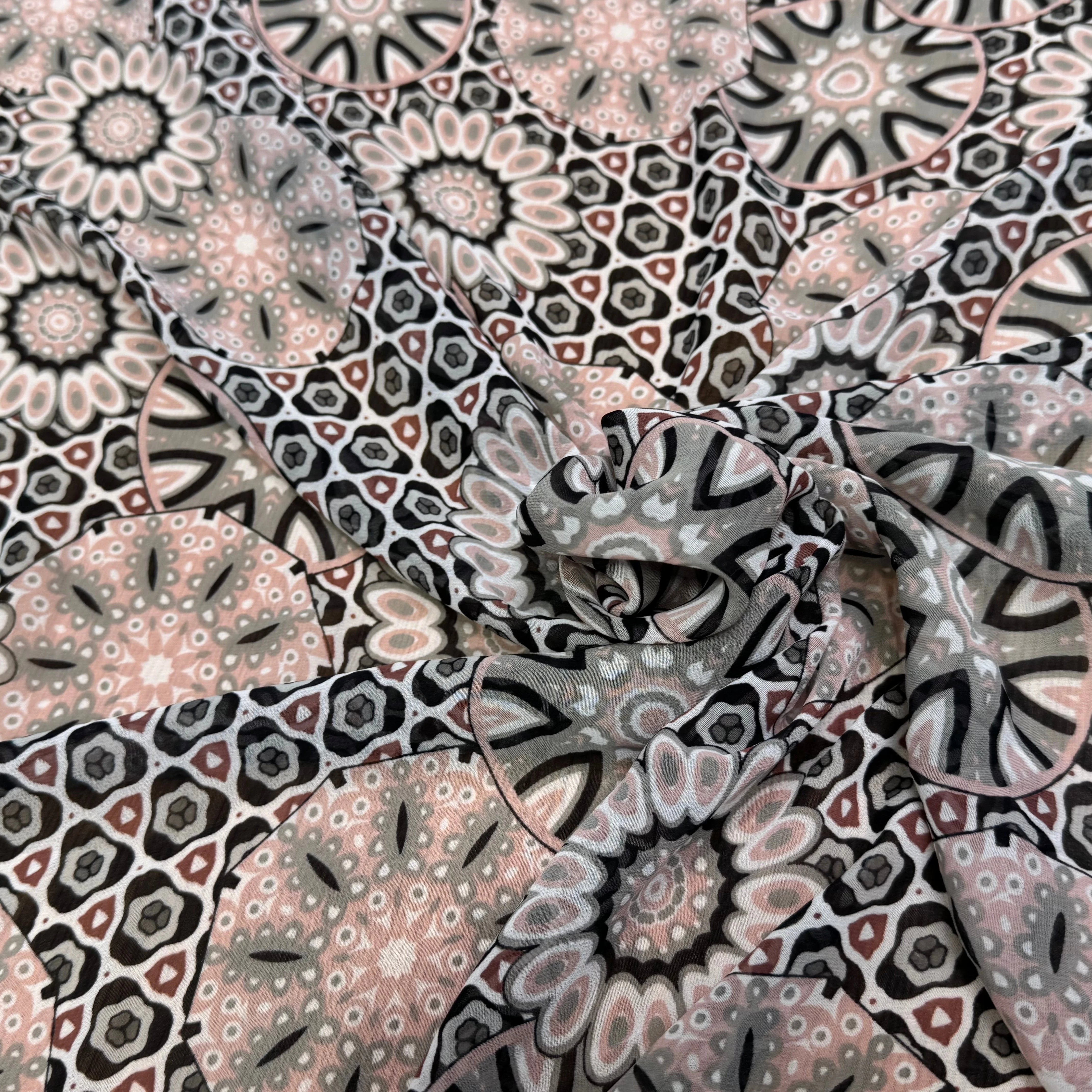 CHIFFON PRINTED MOTIF CIRCULAIRES GÉOMETRIQUES CREME&KAKI - My Little Coupon