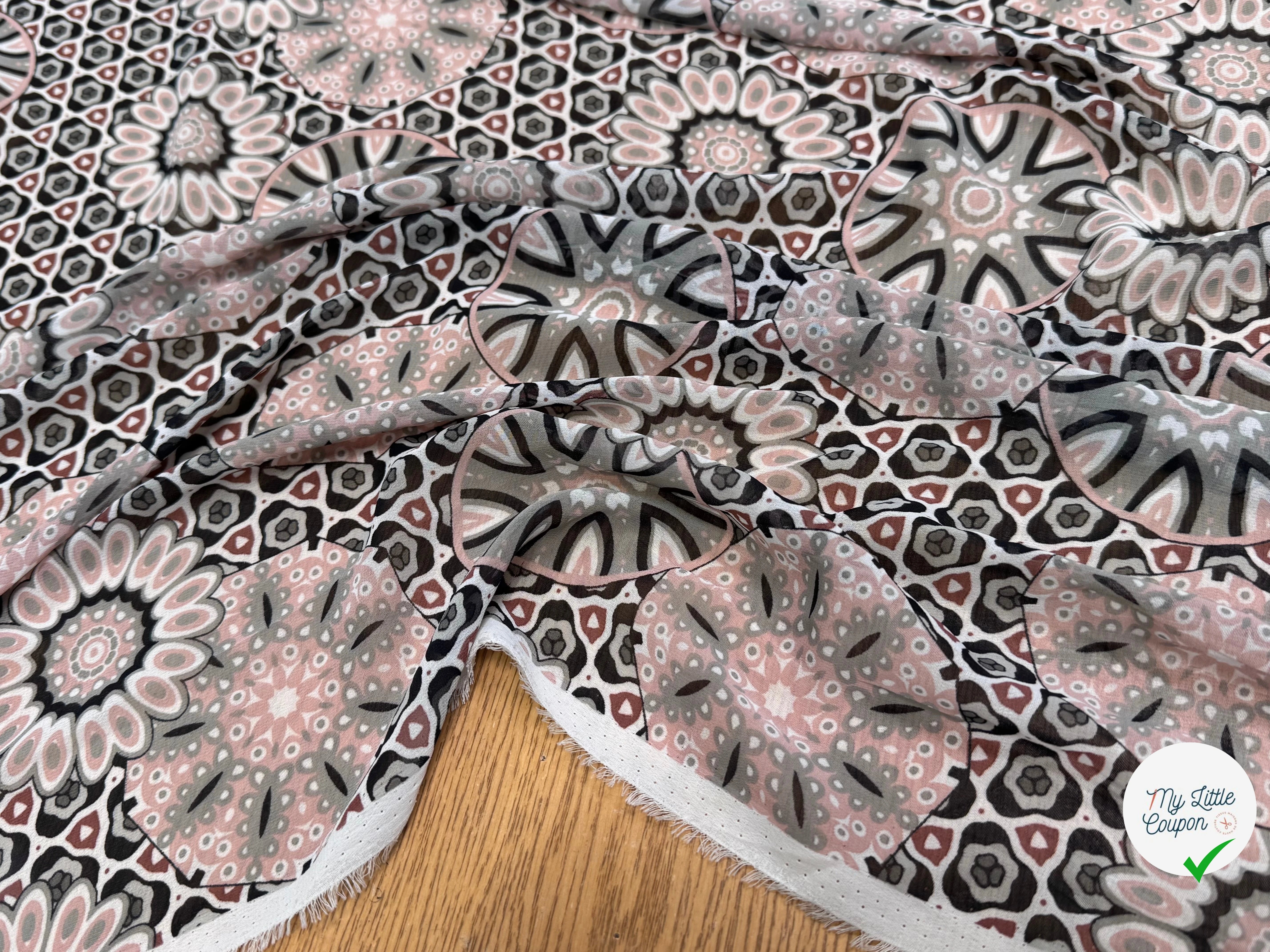 CHIFFON PRINTED MOTIF CIRCULAIRES GÉOMETRIQUES CREME&KAKI - My Little Coupon