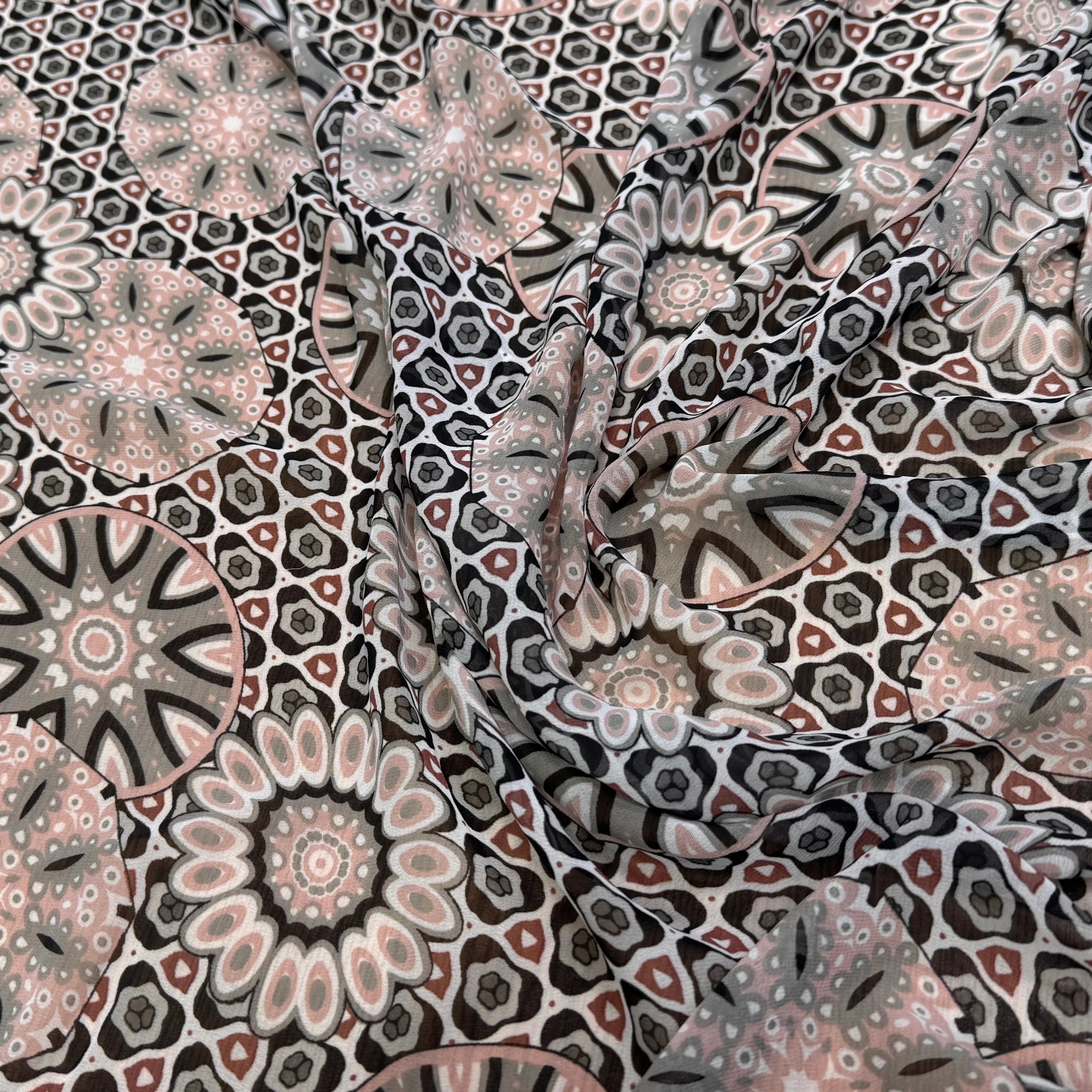 CHIFFON PRINTED MOTIF CIRCULAIRES GÉOMETRIQUES CREME&KAKI - My Little Coupon