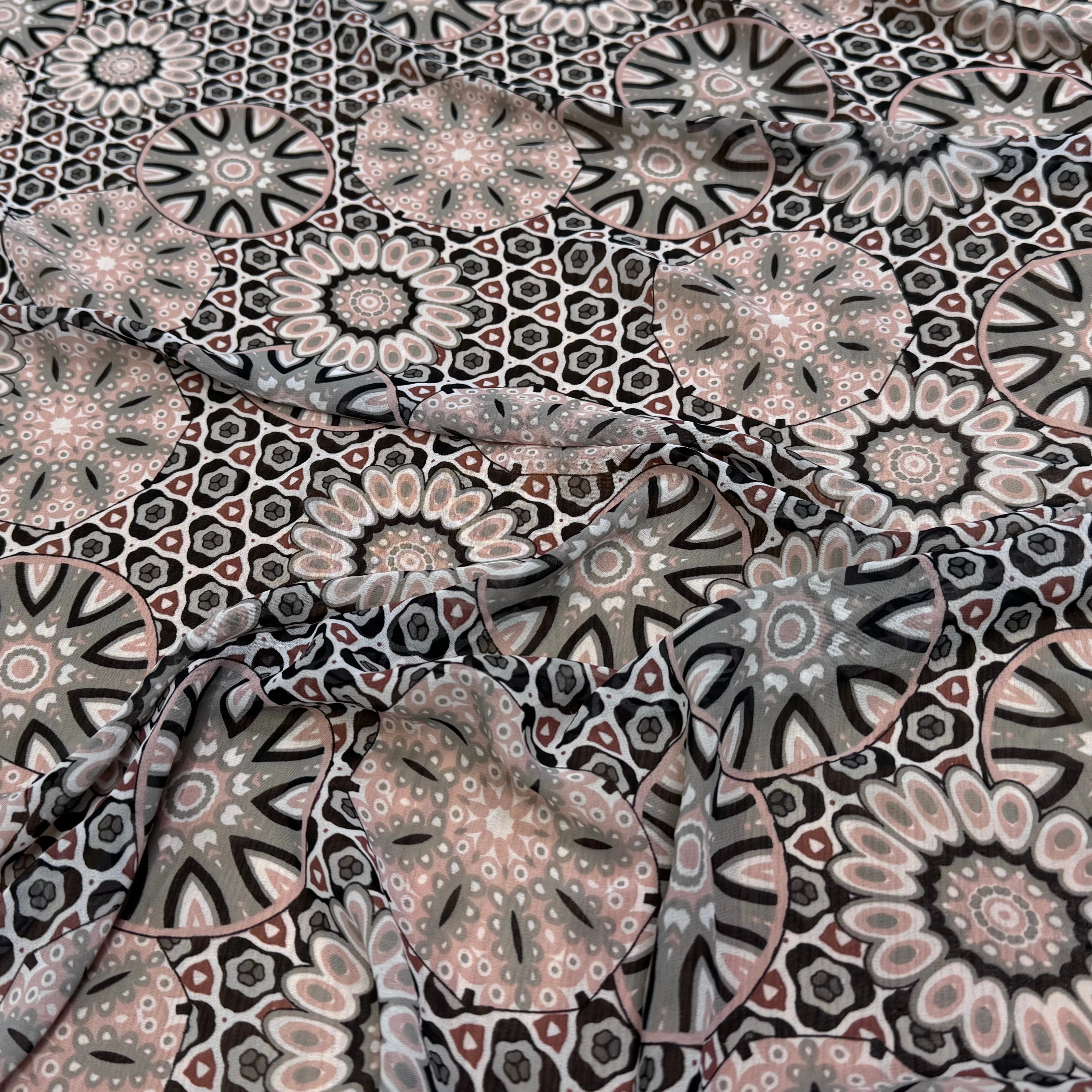 CHIFFON PRINTED MOTIF CIRCULAIRES GÉOMETRIQUES CREME&KAKI - My Little Coupon