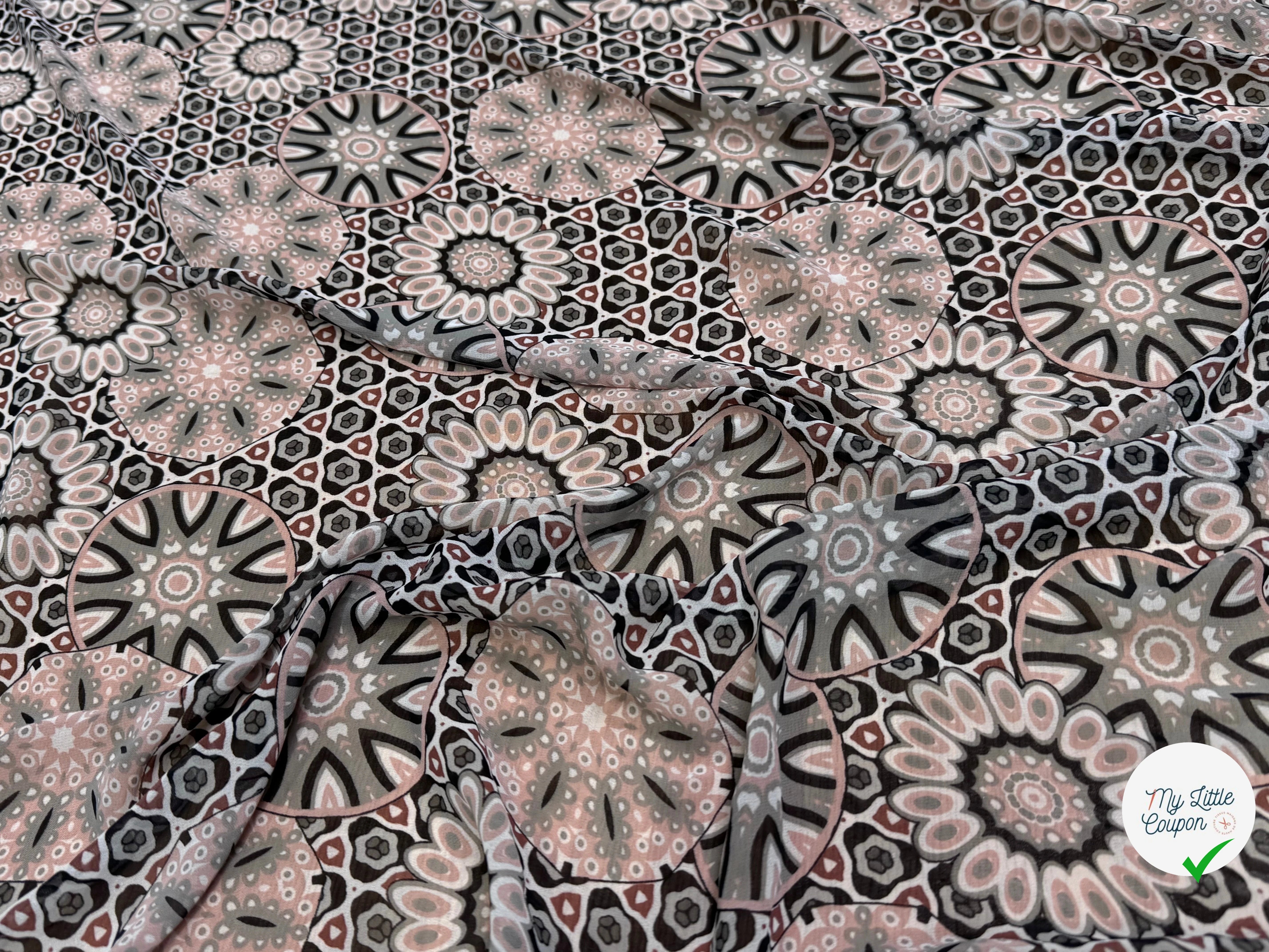 CHIFFON PRINTED MOTIF CIRCULAIRES GÉOMETRIQUES CREME&KAKI - My Little Coupon