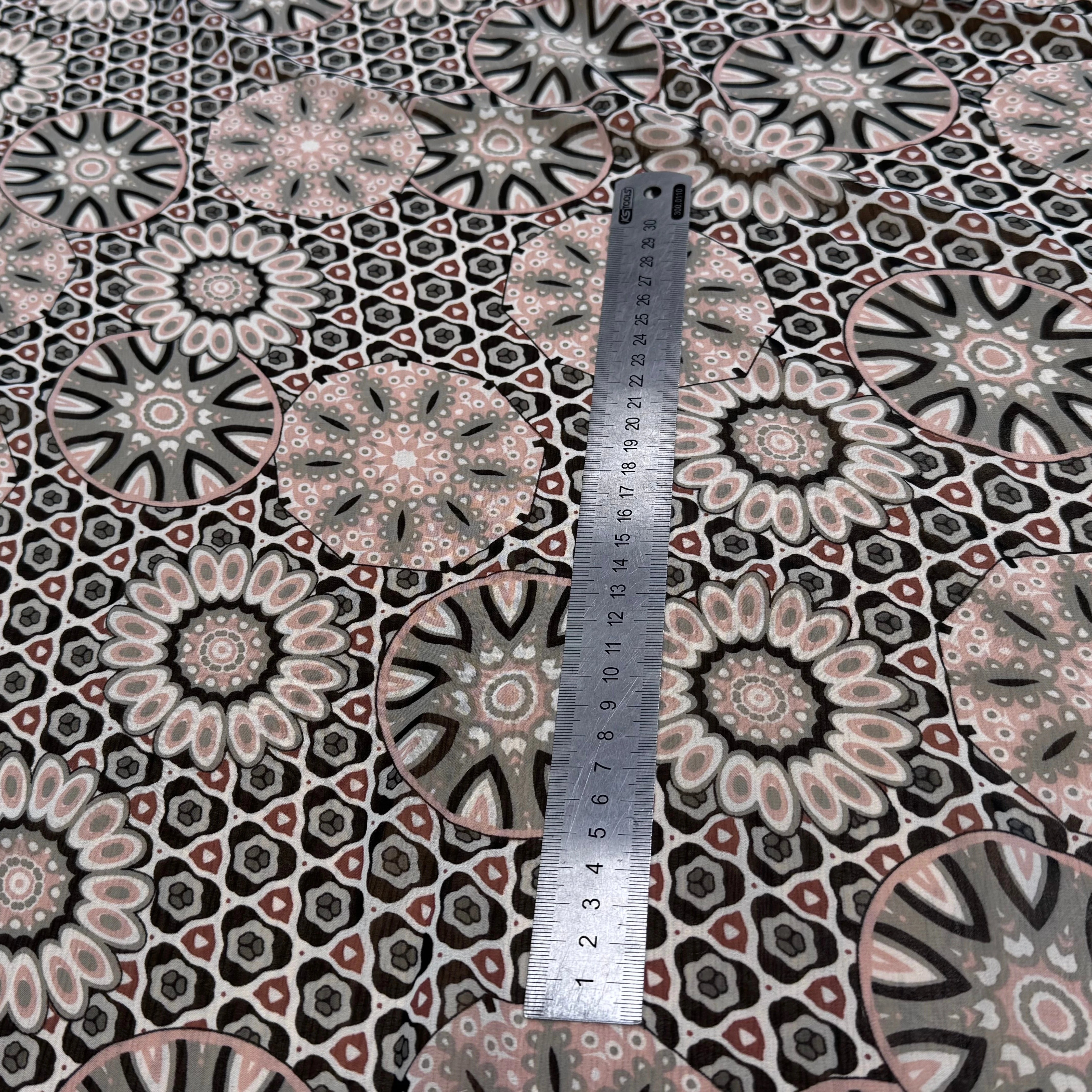 CHIFFON PRINTED MOTIF CIRCULAIRES GÉOMETRIQUES CREME&KAKI - My Little Coupon
