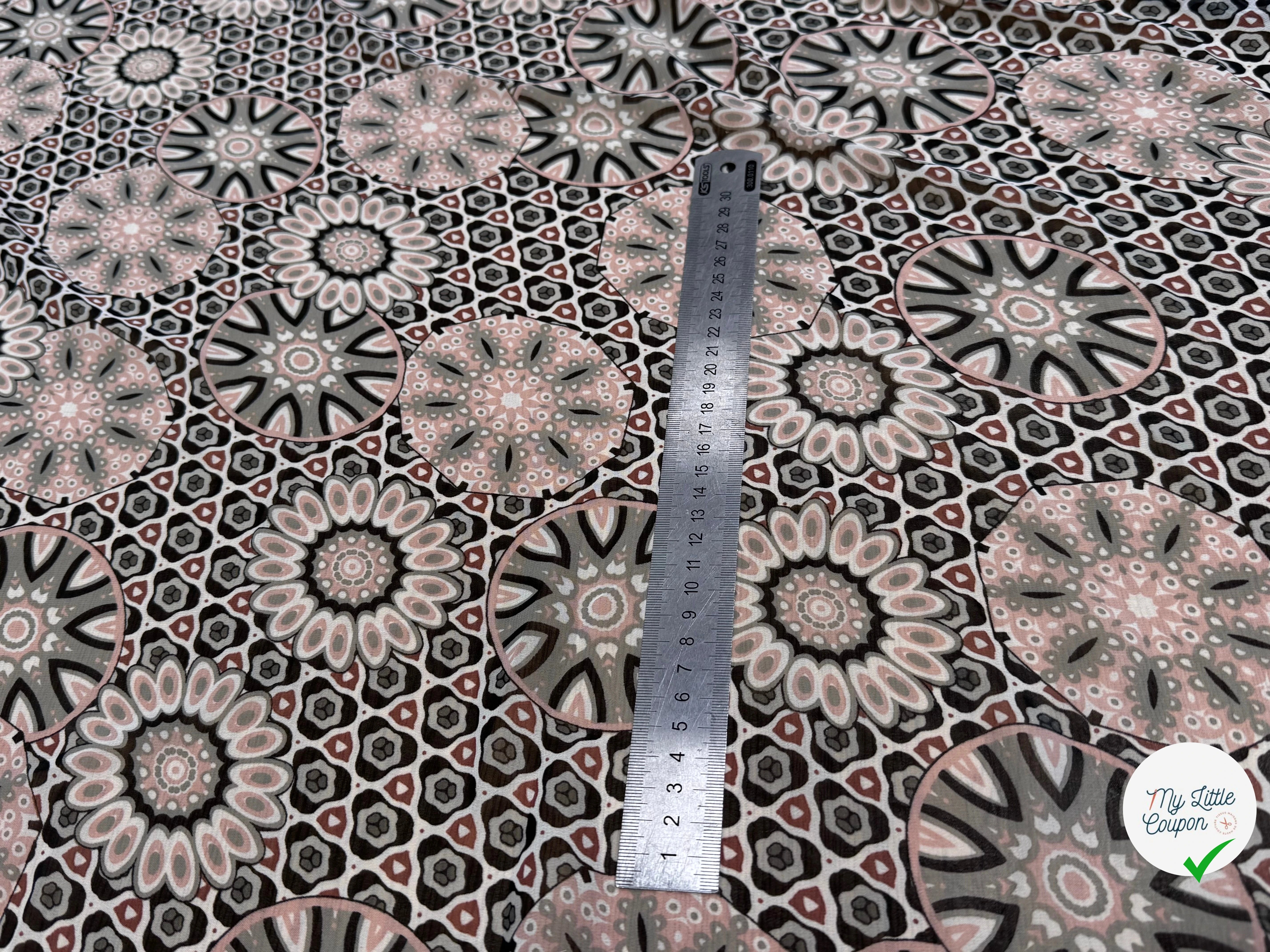 CHIFFON PRINTED MOTIF CIRCULAIRES GÉOMETRIQUES CREME&KAKI - My Little Coupon