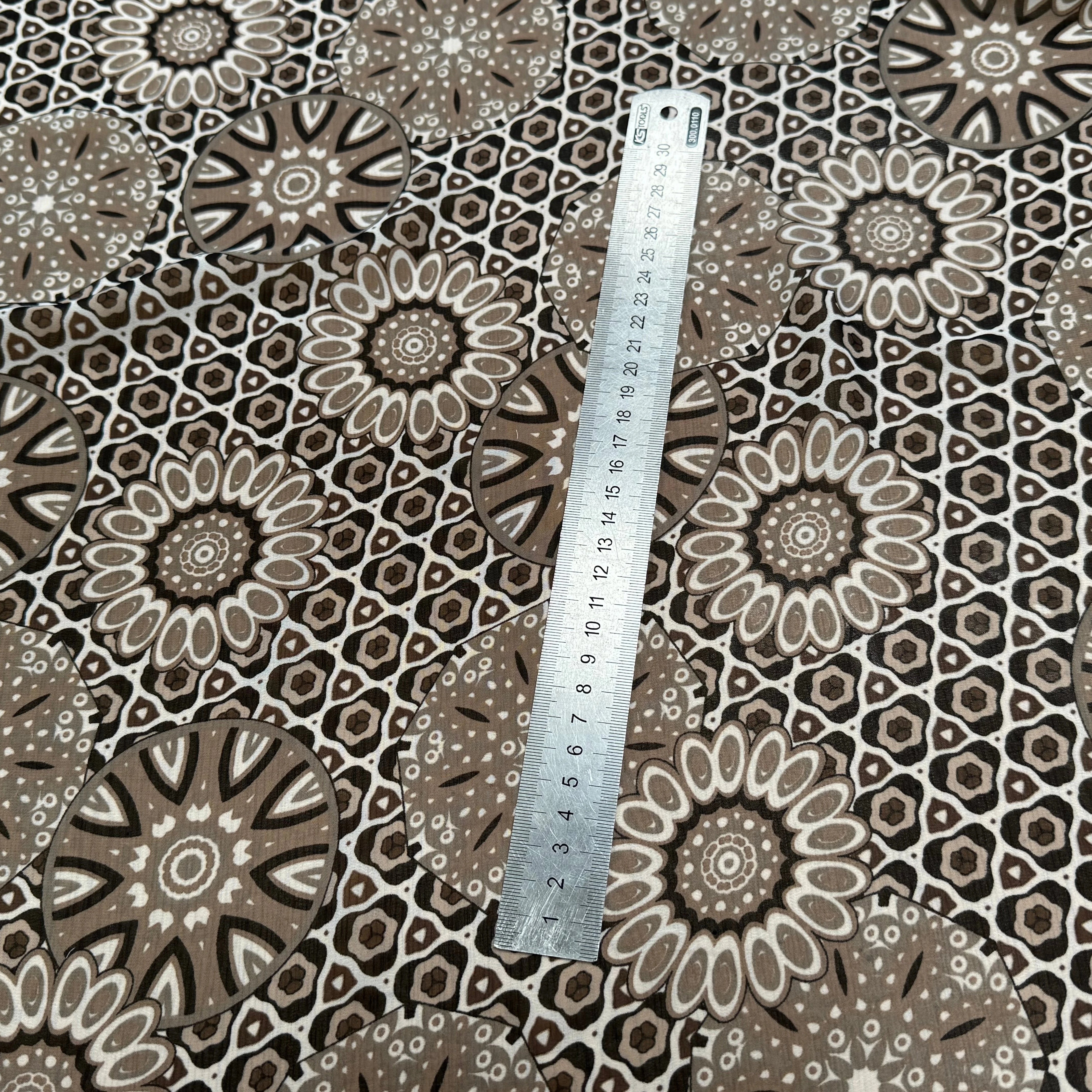CHIFFON PRINTED MOTIF CIRCULAIRES GÉOMETRIQUES MARRON&NOIR - My Little Coupon