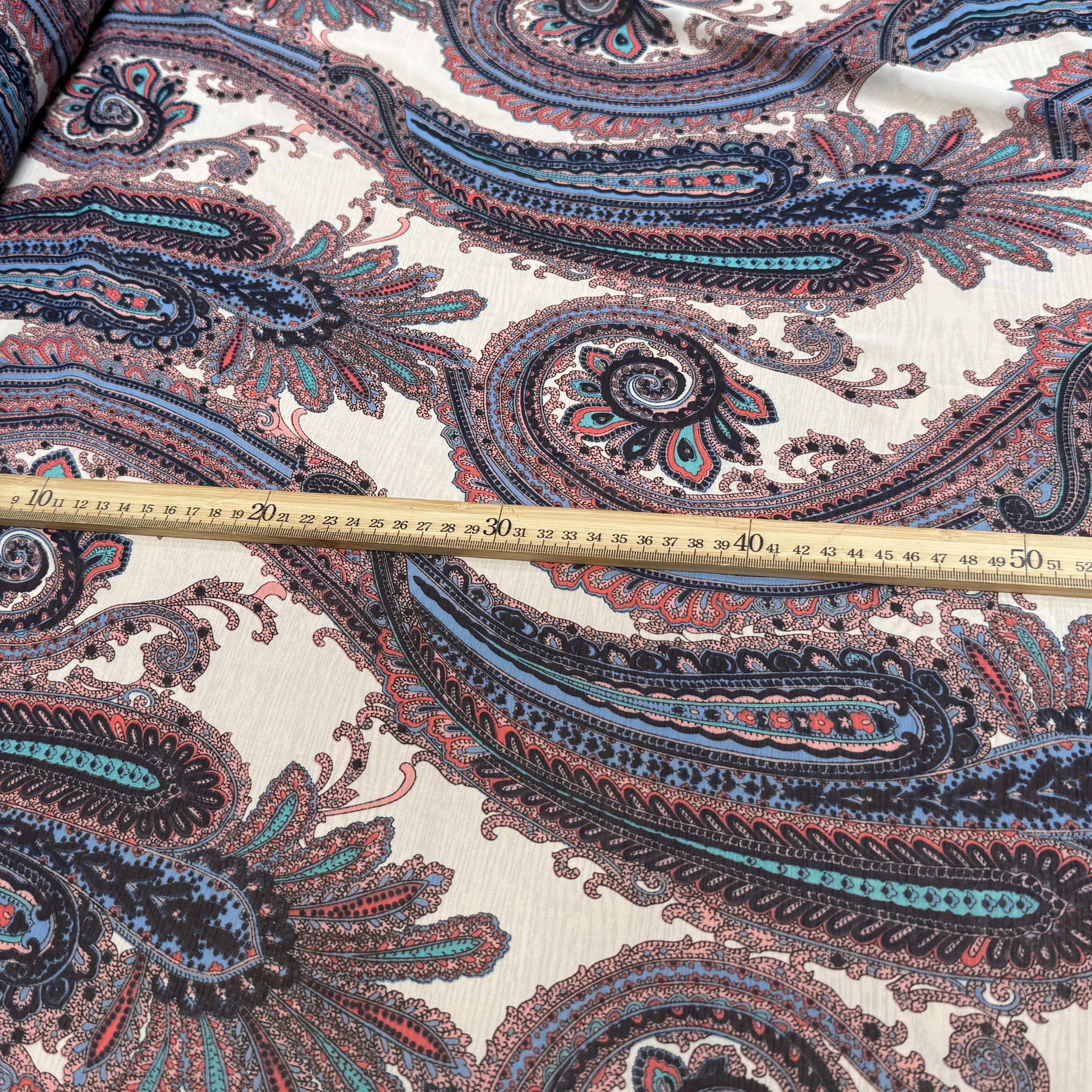 CHIFFON PRINTED MOTIFS ABSTRAITS MULTICOLORES FOND ÉCRU - My Little Coupon