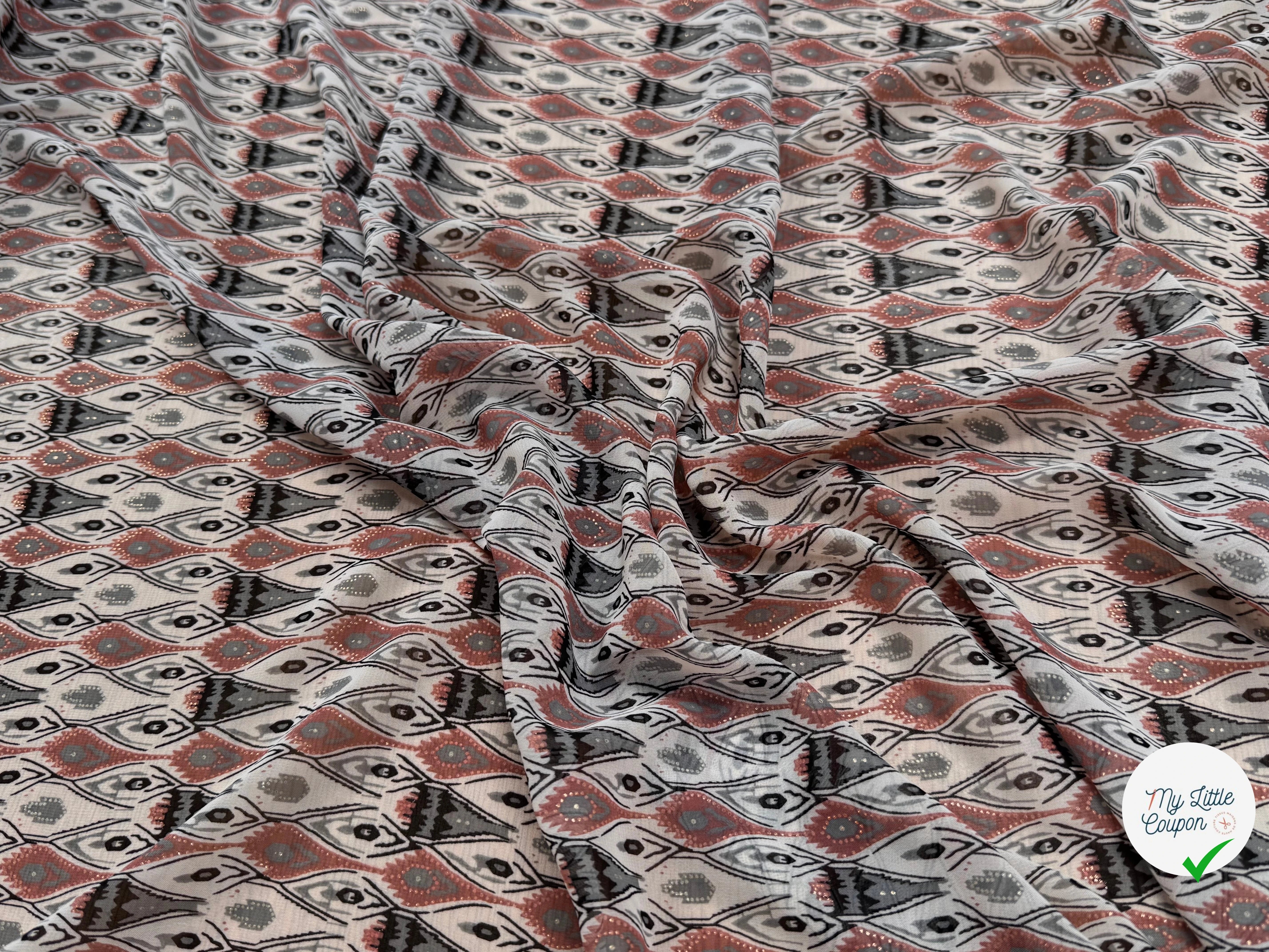 CHIFFON PRINTED MOTIS GÉOMETRIQUES CREME CHOCO FOND ÉCRU - My Little Coupon